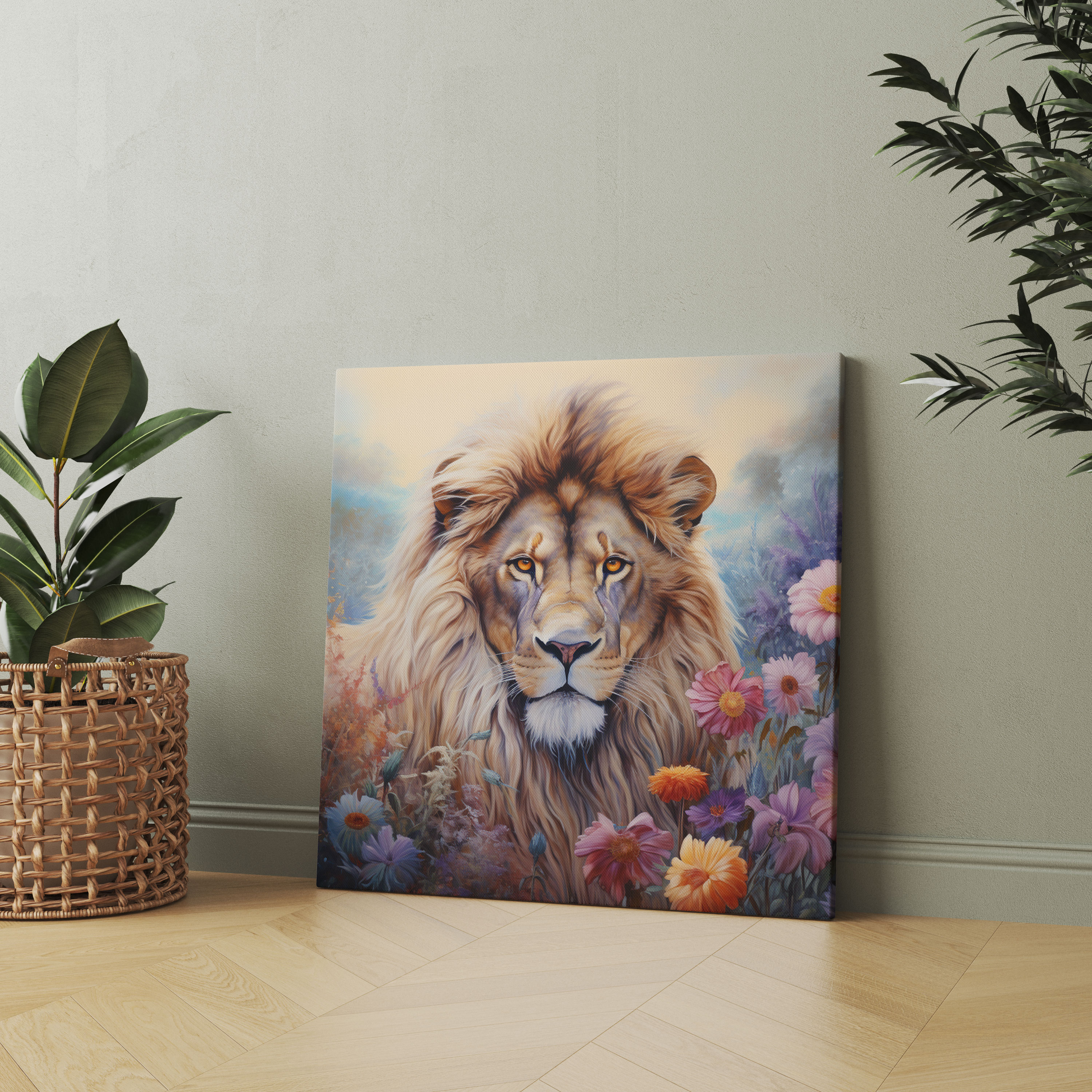 Pastel Duvar Dekorasyonu - Aslan Portre Kanvas Tablo Baskı - Pastel Aslan Portre Ev Dekorasyonu