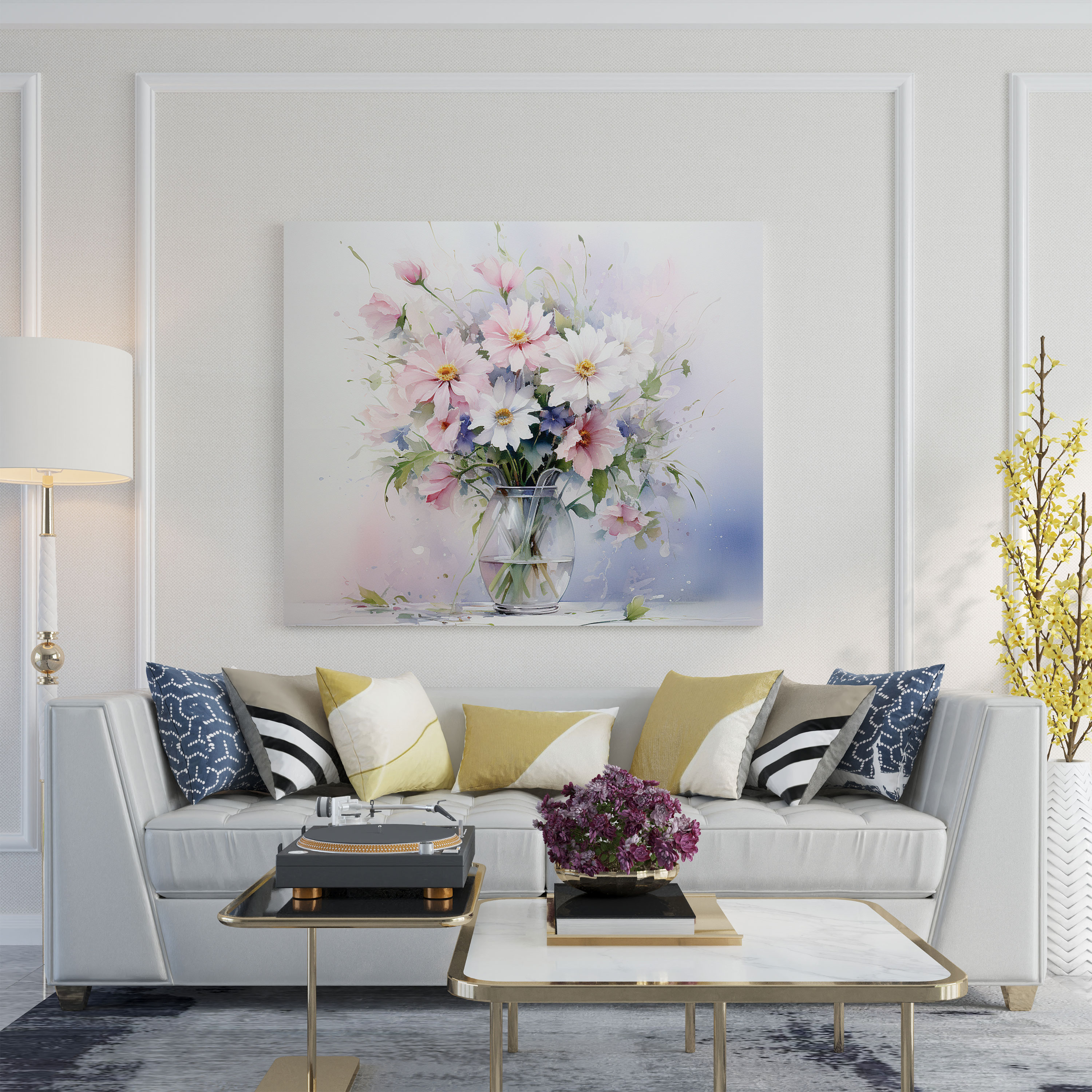 Pastel Watercolor Canvas Print - Floral Wall Decoration - Pastel, Floral, Wall Art, Pastel