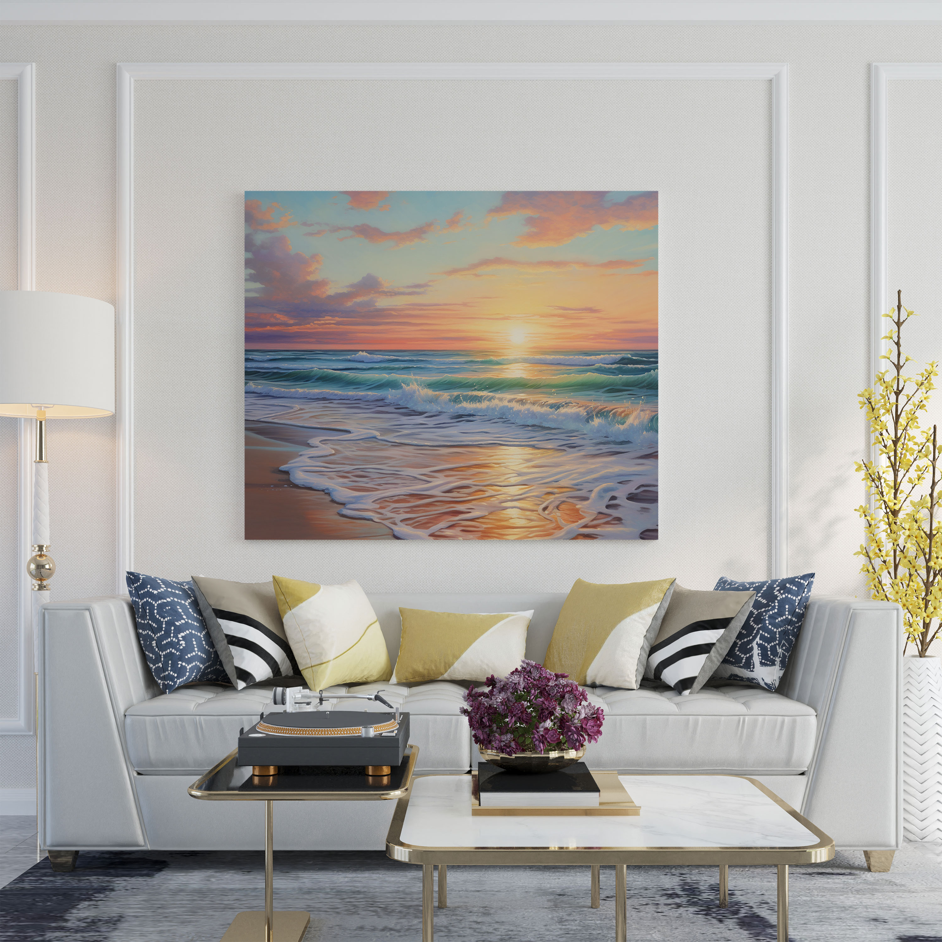 Pastel Beach Sunset Canvas Print - Dreamy Wall Art - Pastel, Pastel, Calm Sea, Beach Sunset