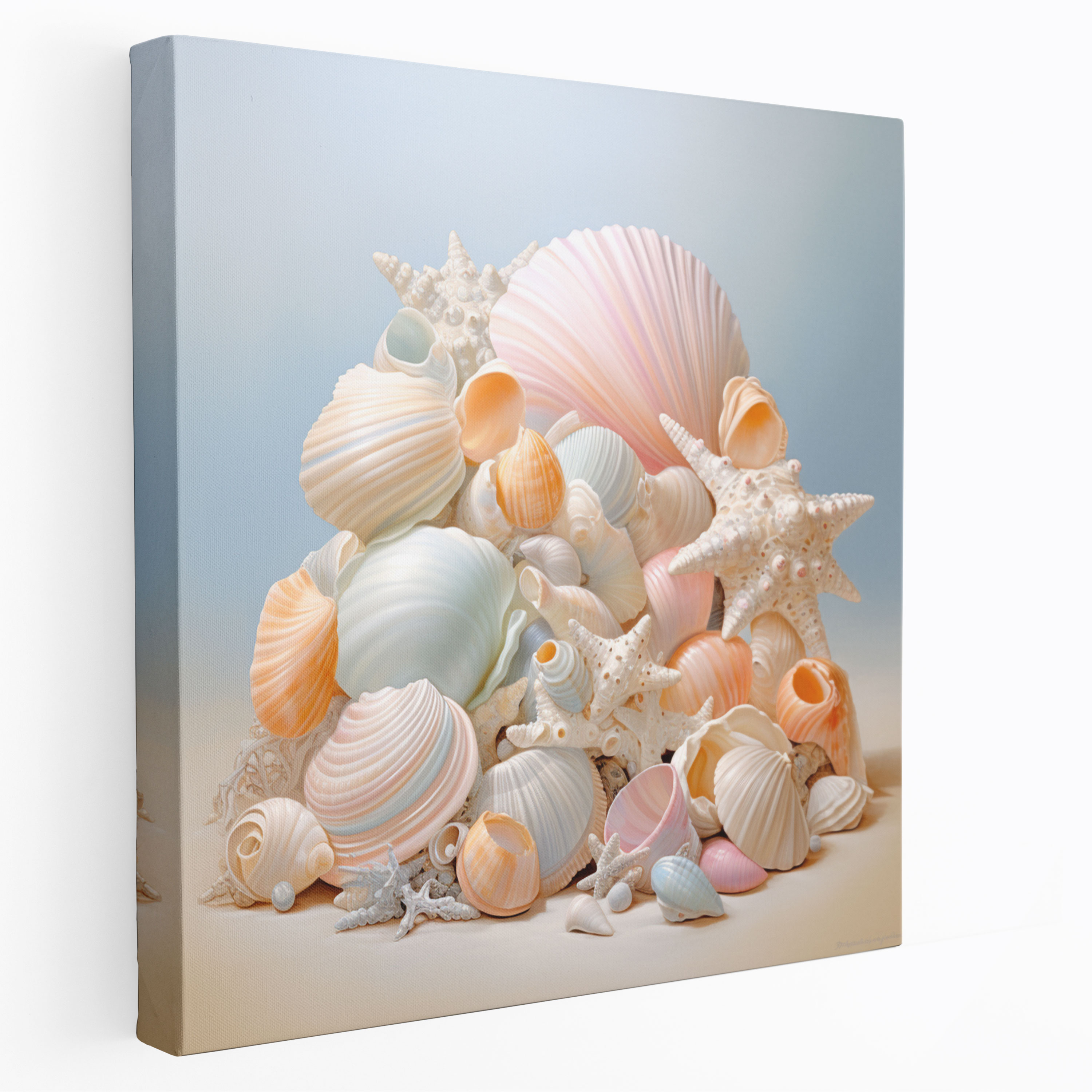 Pastel Seashell Still Life Canvas Print - Serene Wall Decoration - Pastel, Wall Art, Serene Pastel Still Life, Elegant Composition