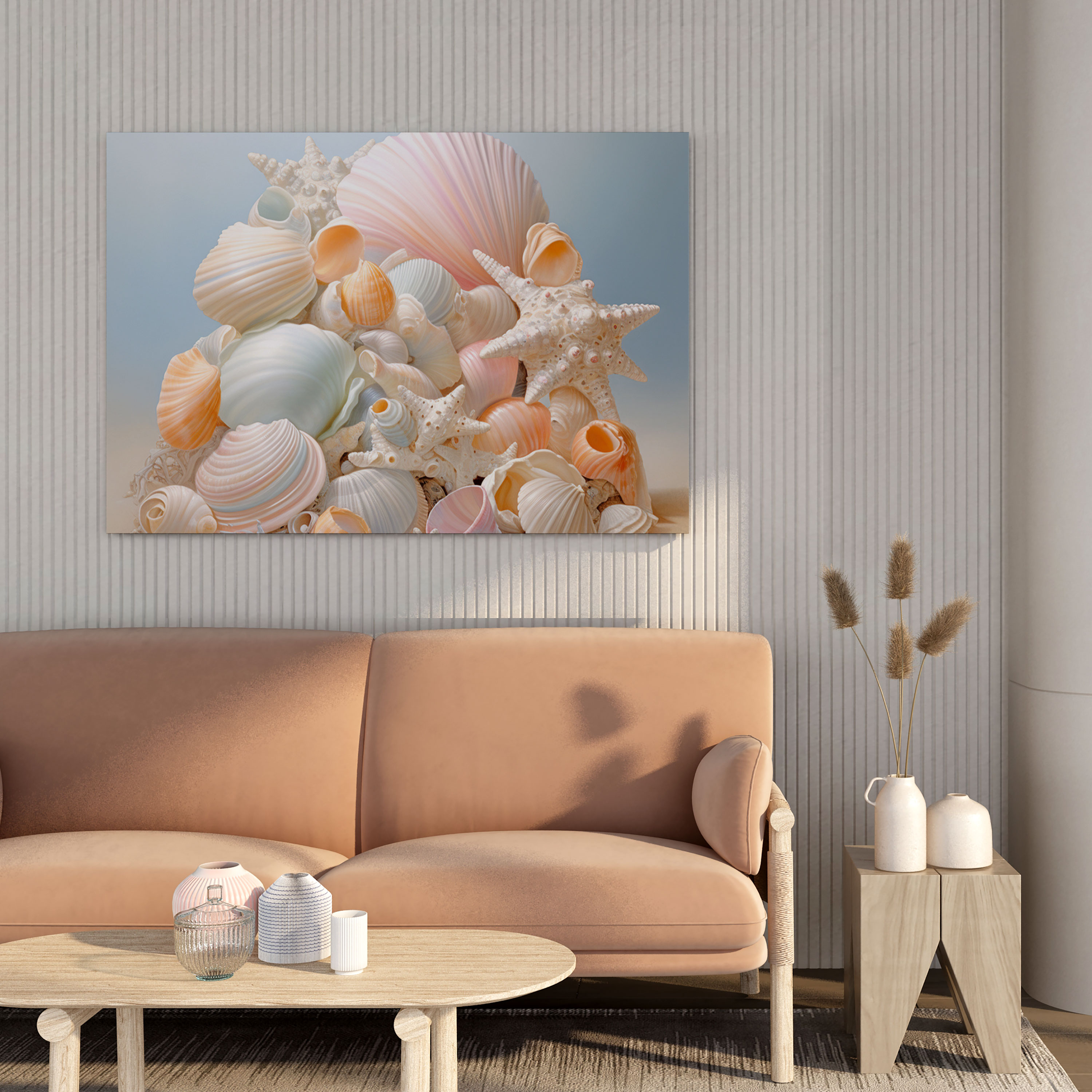 Pastel Seashell Still Life Canvas Print - Serene Wall Decoration - Pastel, Wall Art, Serene Pastel Still Life, Elegant Composition