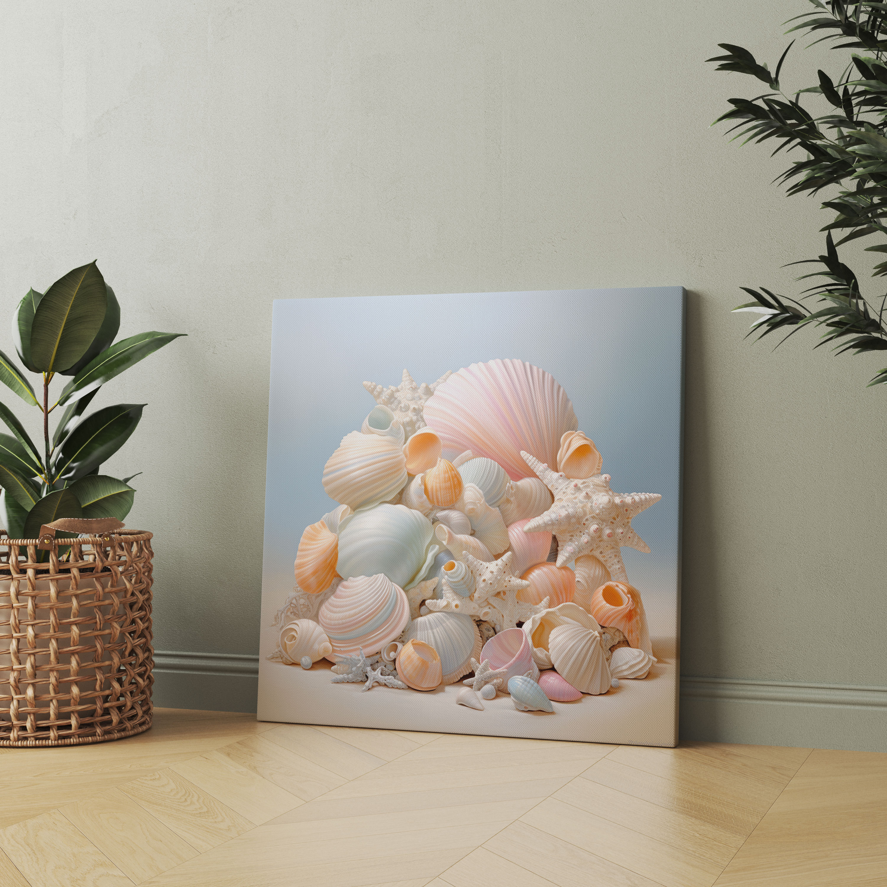 Pastel Seashell Still Life Canvas Print - Serene Wall Decoration - Pastel, Wall Art, Serene Pastel Still Life, Elegant Composition