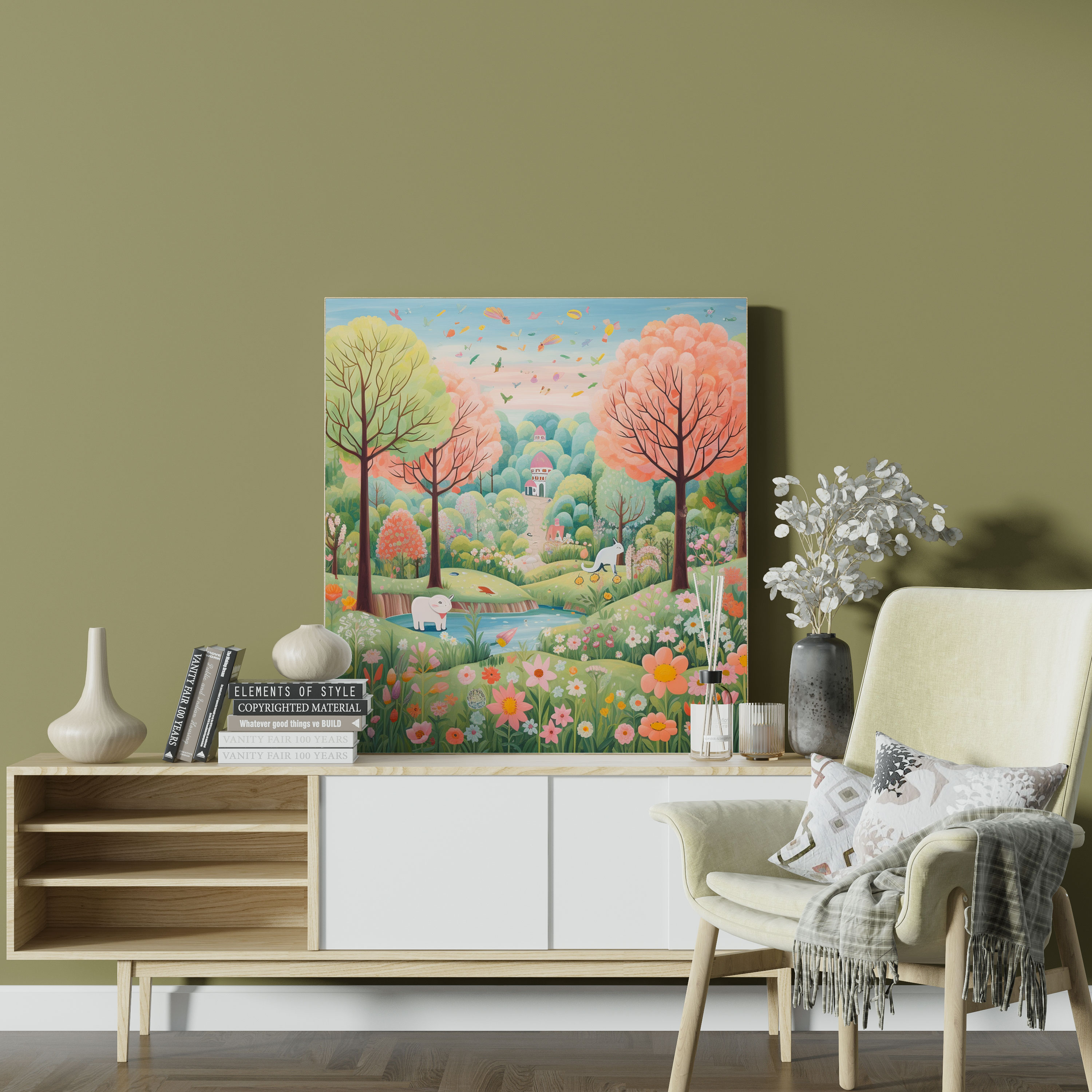 Pastel Garden Canvas Print - Delicate Wall Decoration - Pastel, Adorable Animals, Canvas Wall Art, Pastel