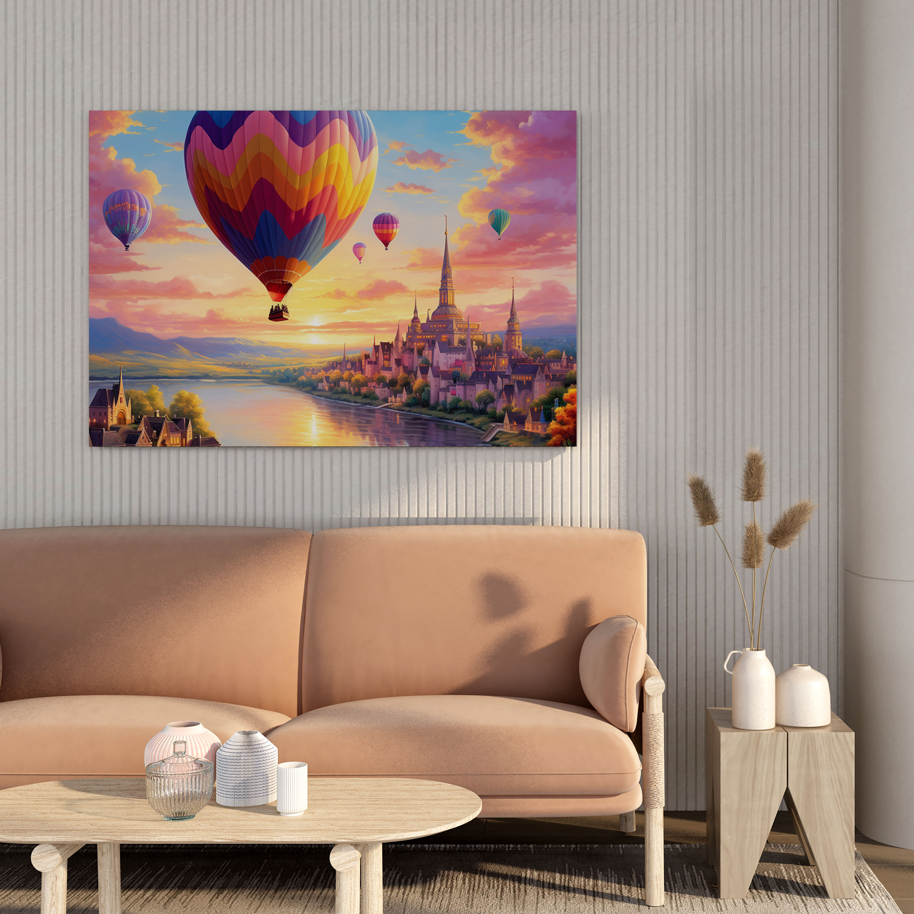 Pastel Hot Air Balloon Wall Art - Pastel, Canvas Print, Wall Decoration, Sunset