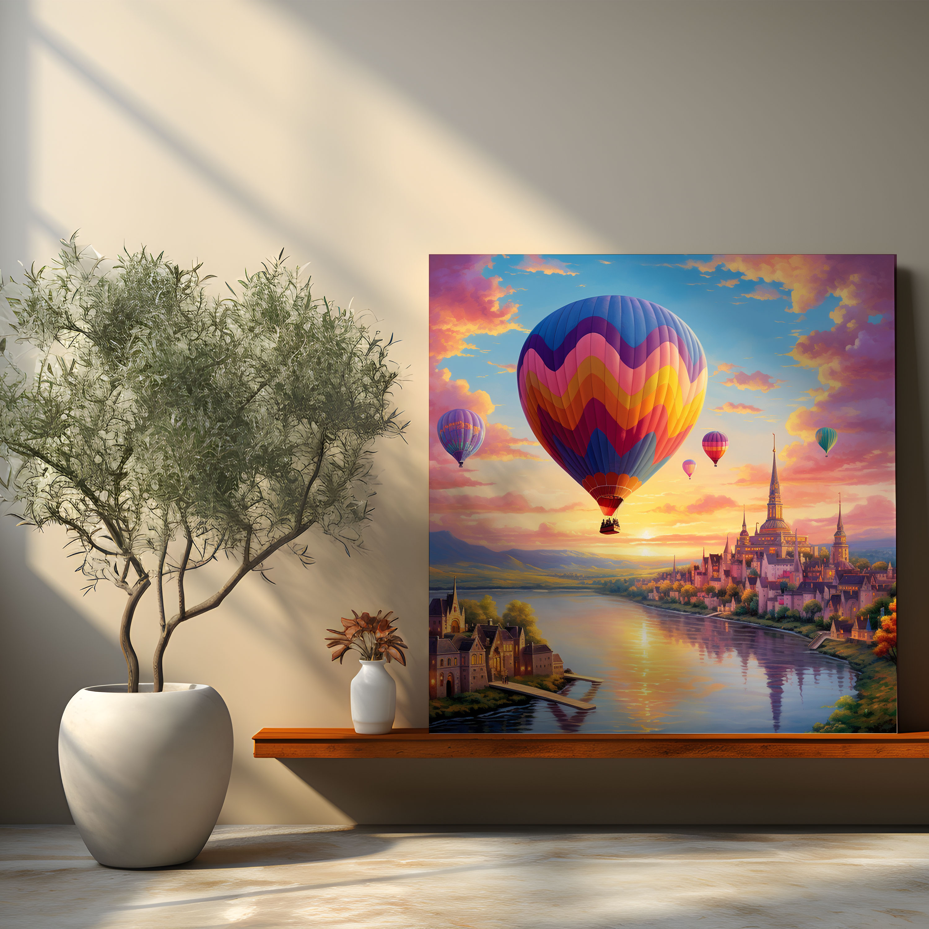 Pastel Hot Air Balloon Wall Art - Pastel, Canvas Print, Wall Decoration, Sunset