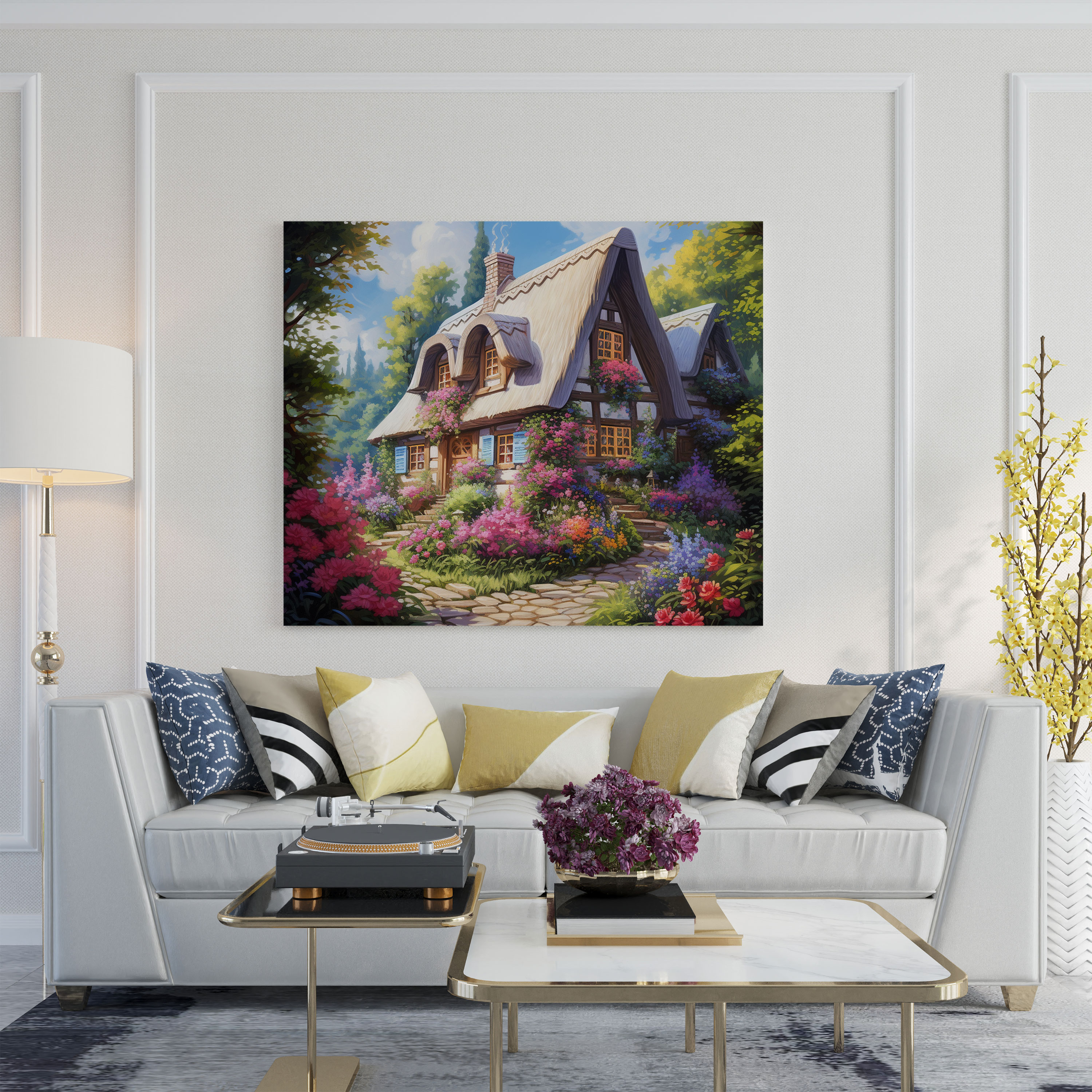 Pastel Cottage Canvas Print - Pastel, Lush Greenery, Pastel, Cozy Cottage