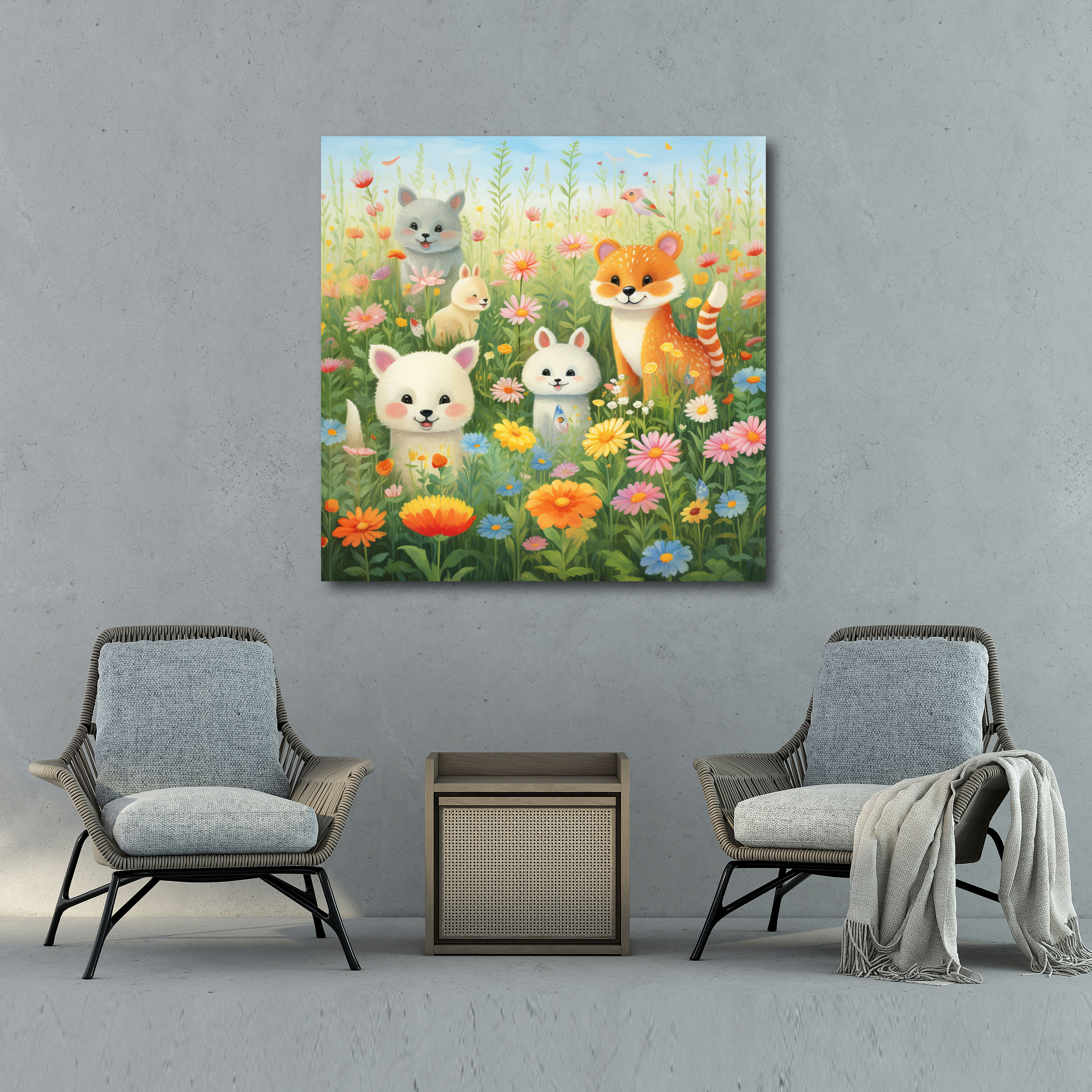 Whimsical Meadow Wall Art - Pastel, Animals, Meadow, Pastel