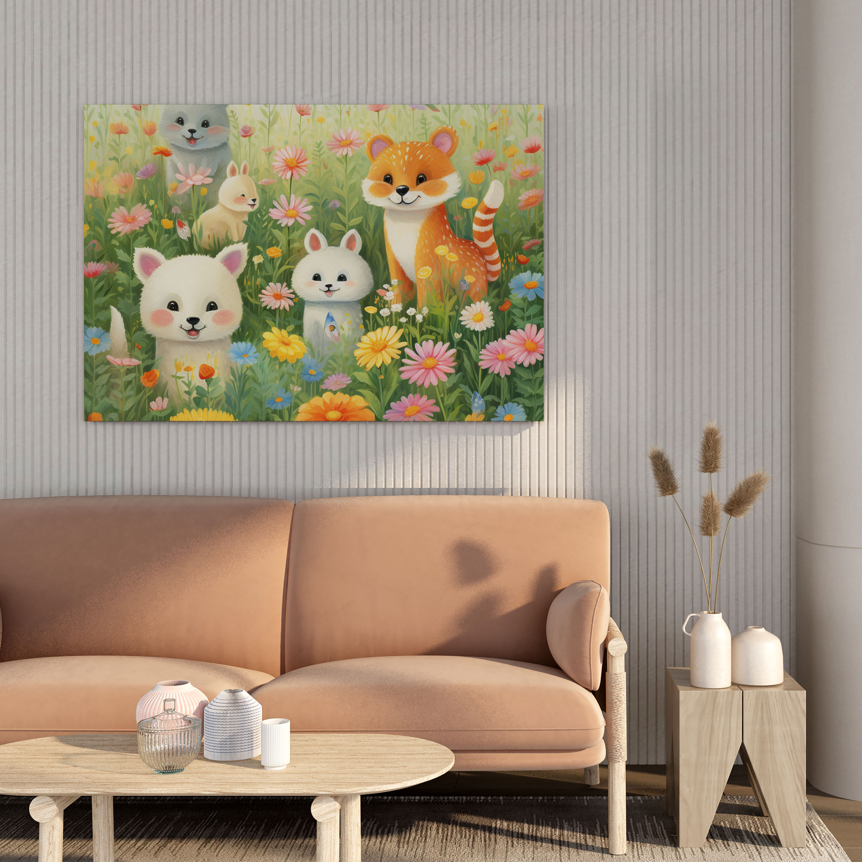 Whimsical Meadow Wall Art - Pastel, Animals, Meadow, Pastel