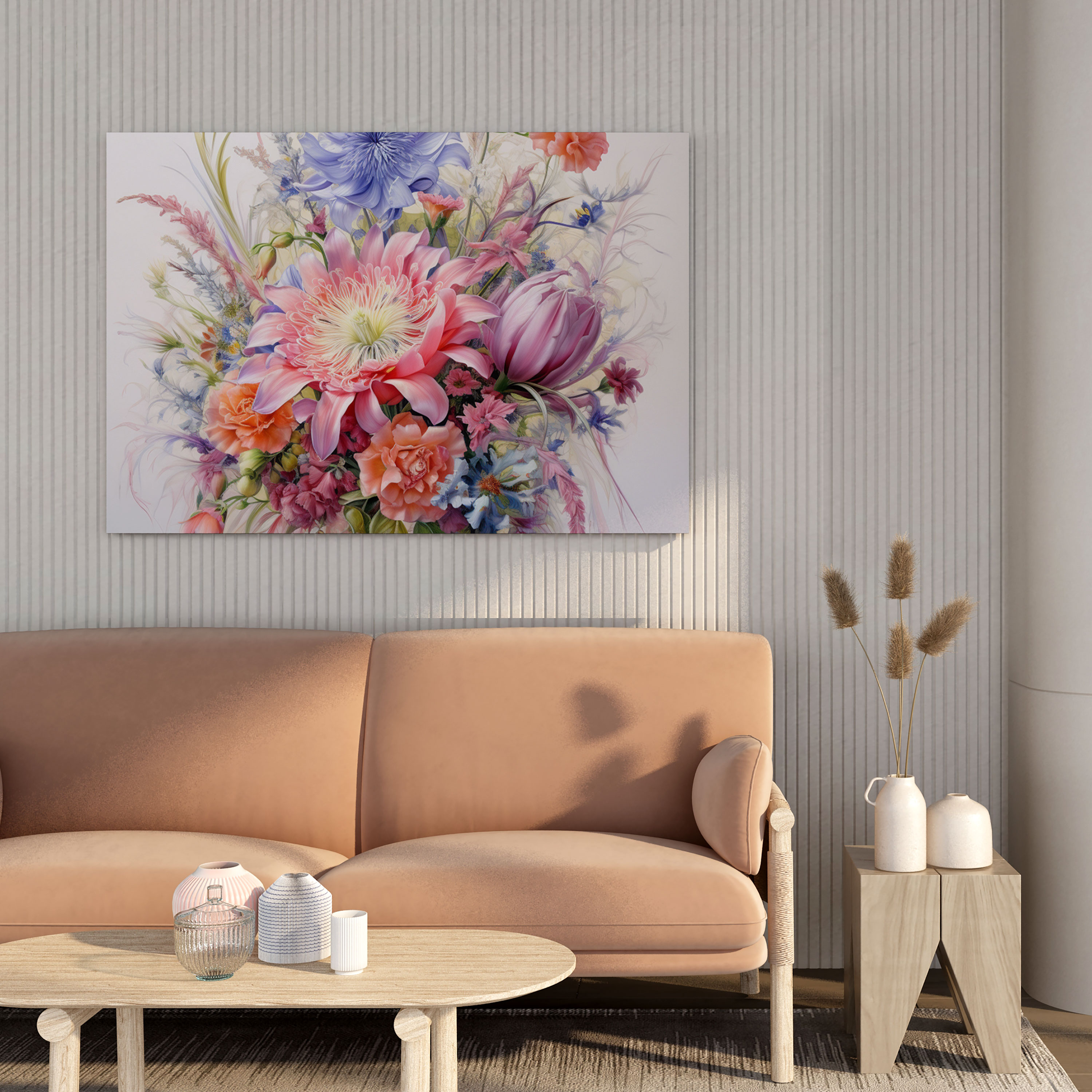 Çiçek Desenli Kanvas Tablo - Pastel Kanvas Duvar Sanatı Güzellik