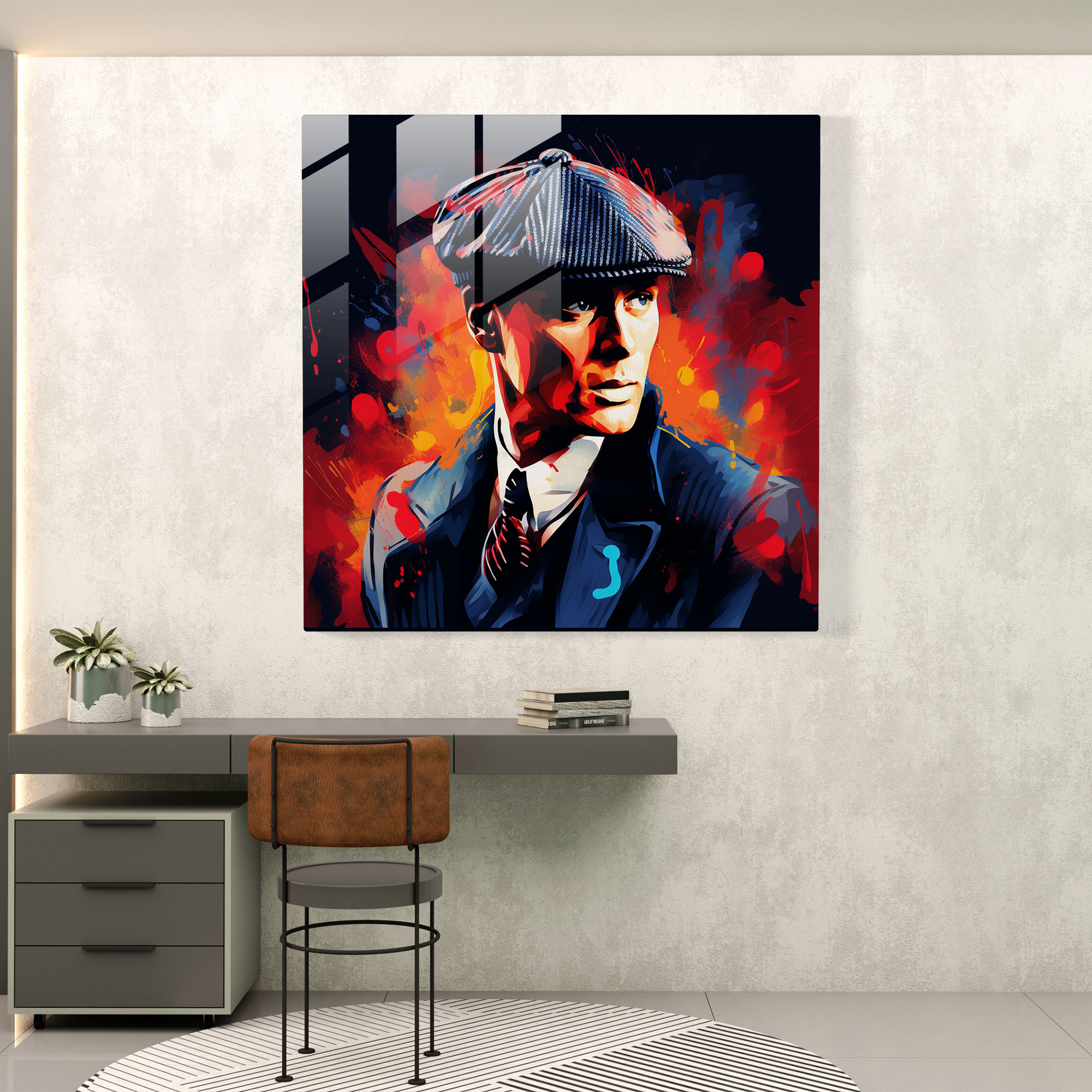 Peaky Blinders Cam Tablo - Canlı Pop Art Tommy Shelby İllüstrasyonu - Peaky Blinders Cam Duvar Dekorasyonu Cam Sanat
