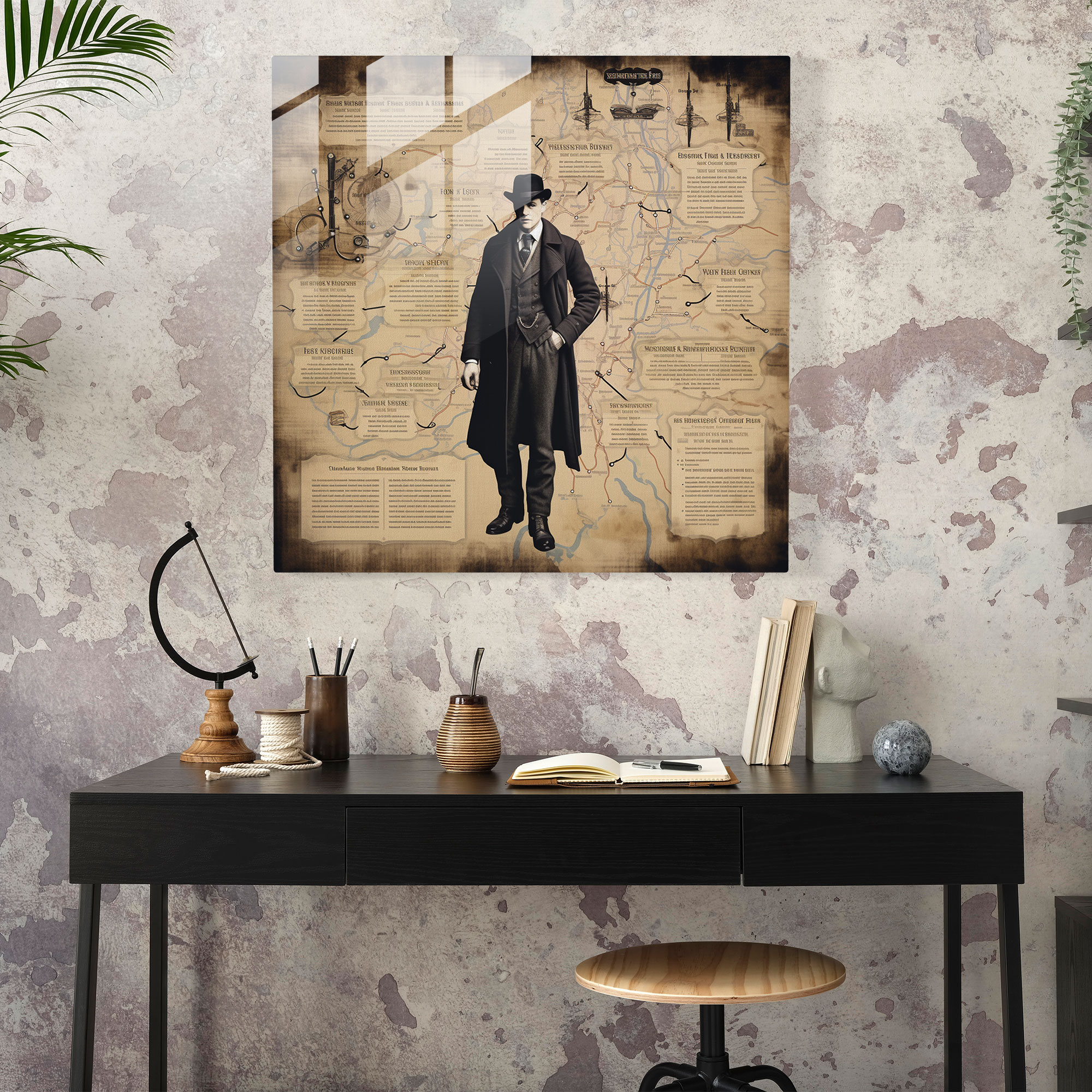 Peaky Blinders Cam Tablo - Vintage Harita İllüstrasyonu - Peaky Blinders Cam Duvar Sanatı Duvar Dekorasyonu