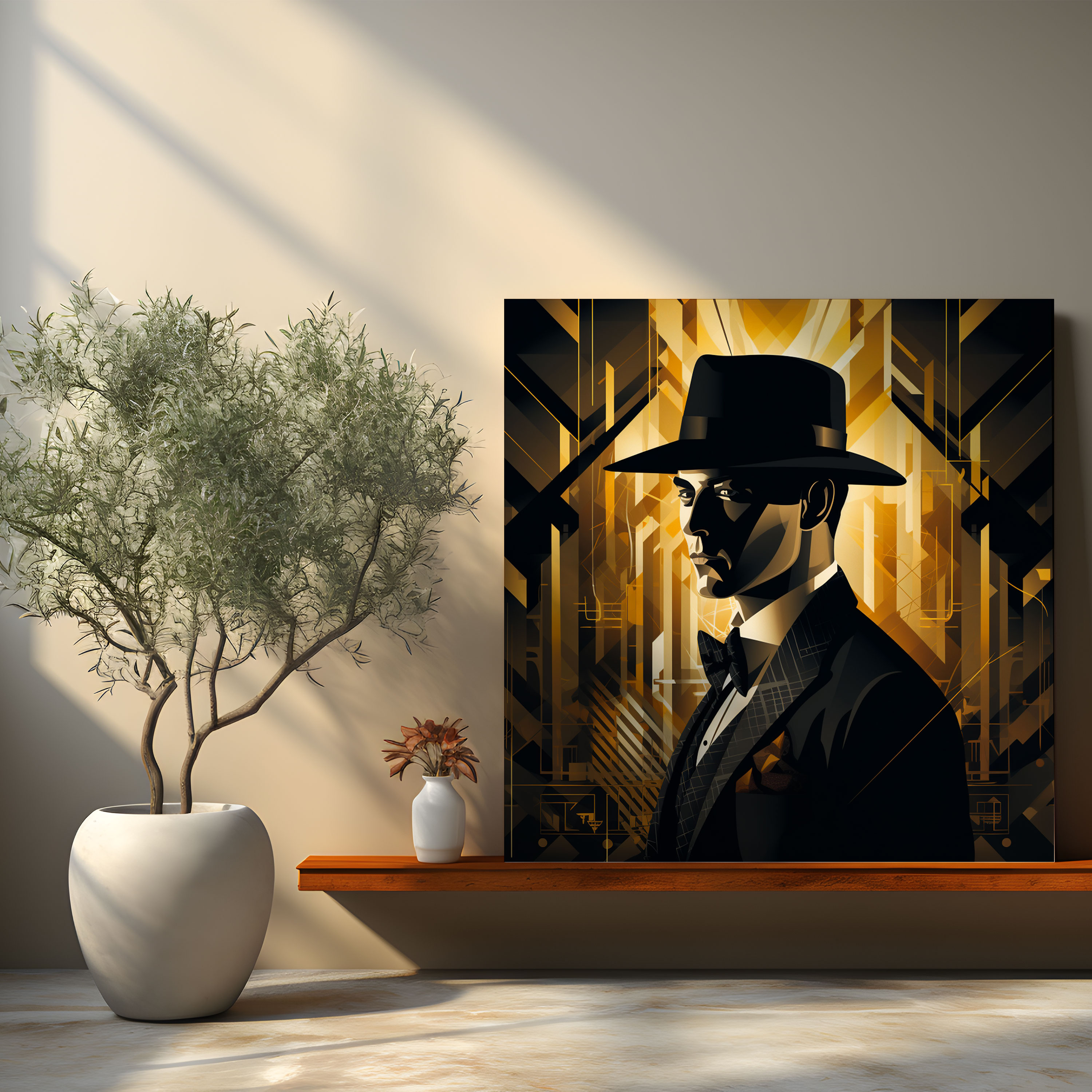 Peaky Blinders Art Deco Şapka Kanvas Tablo - Peaky Blinders Geometrik Arka Plan Şapka Duvar Sanatı