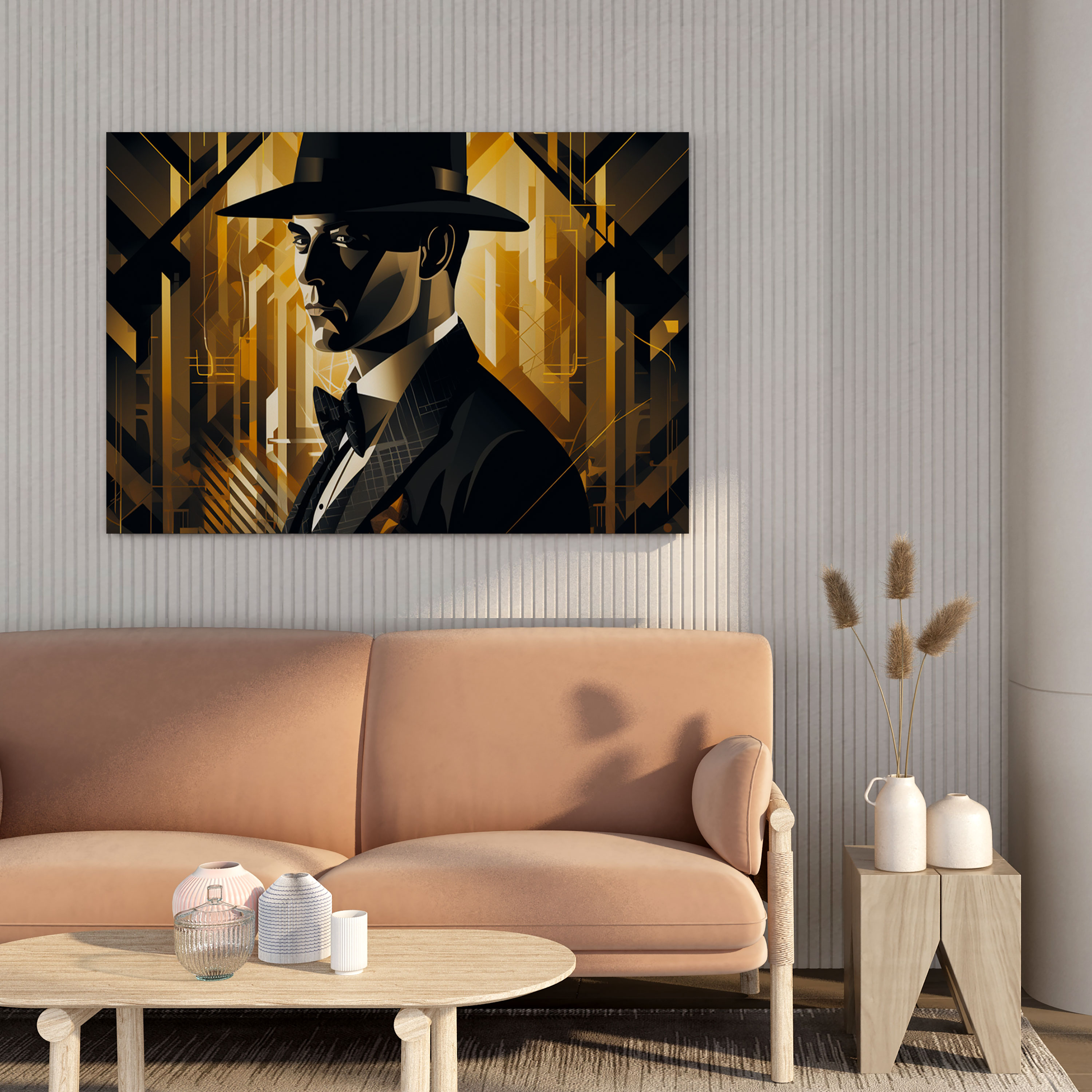 Peaky Blinders Art Deco Şapka Kanvas Tablo - Peaky Blinders Geometrik Arka Plan Şapka Duvar Sanatı