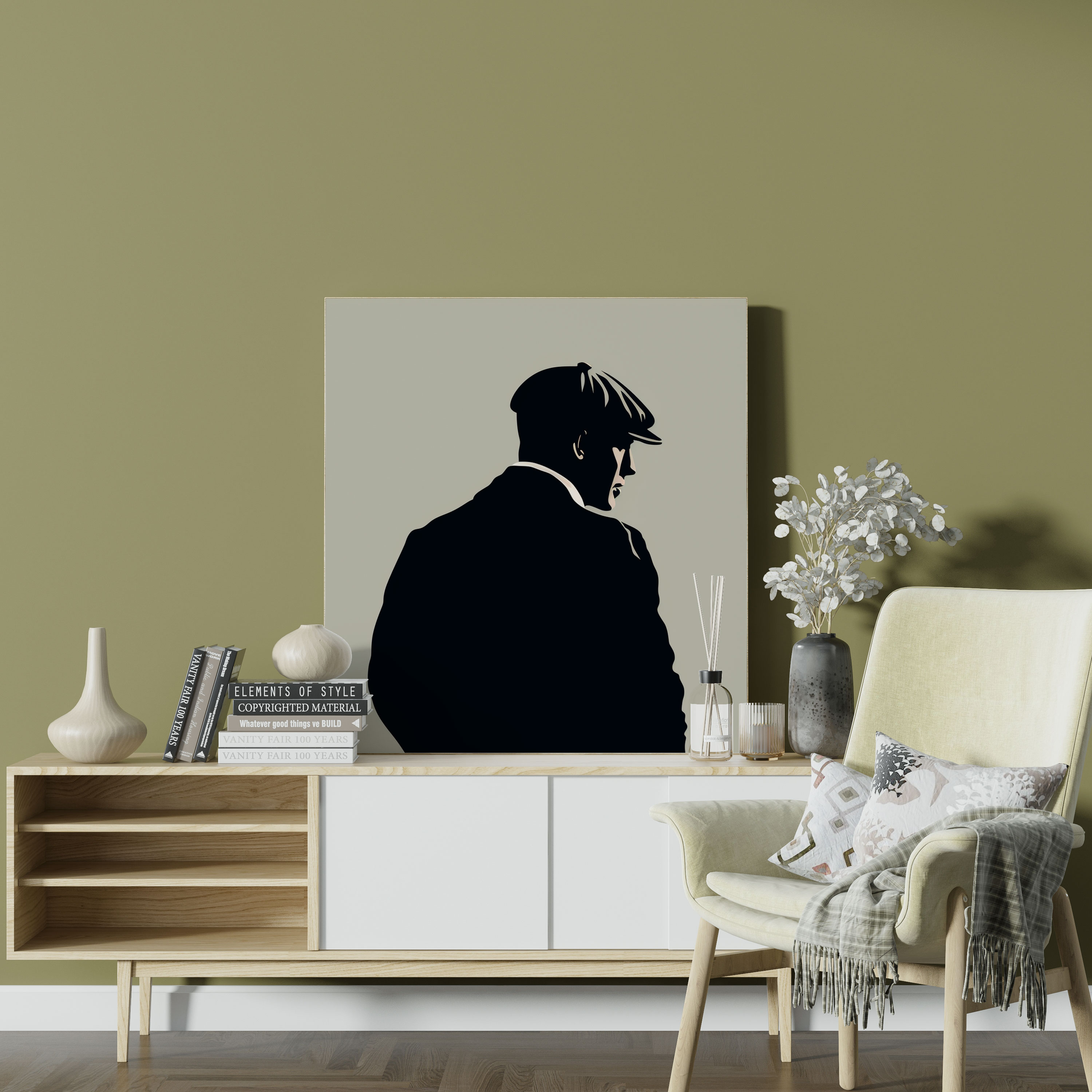 Peaky Blinders Silüet Duvar Dekorasyonu - Peaky Blinders Kasketli Minimalist Kanvas Tablo