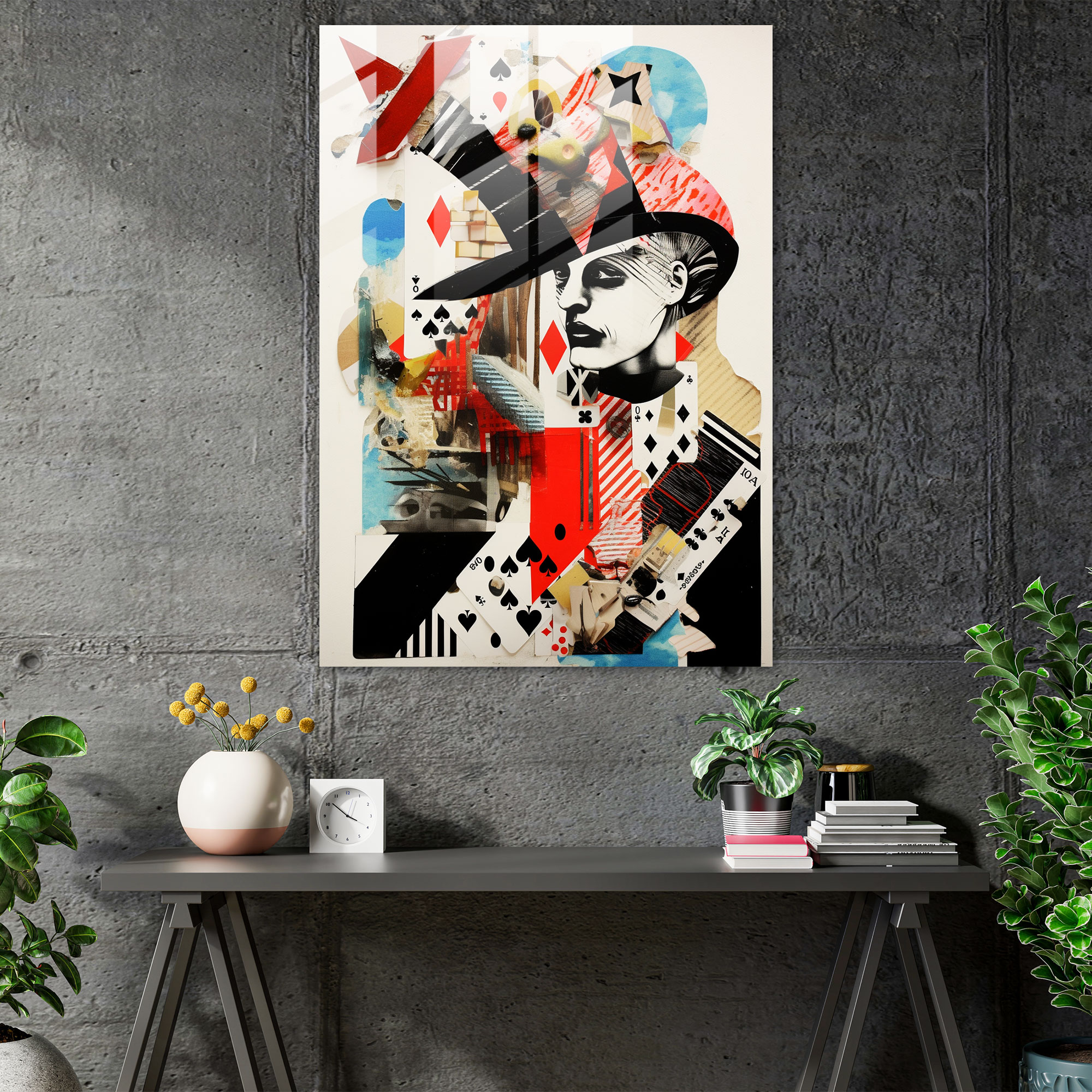 Abstract Collage Playing Cards Glass Wall Art - Playing Cards, Visually Dynamic, Glass Art, Modern Art