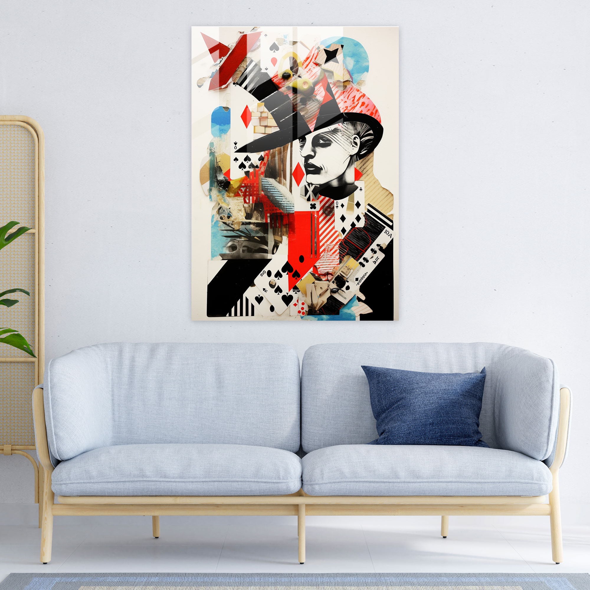 Abstract Collage Playing Cards Glass Wall Art - Playing Cards, Visually Dynamic, Glass Art, Modern Art