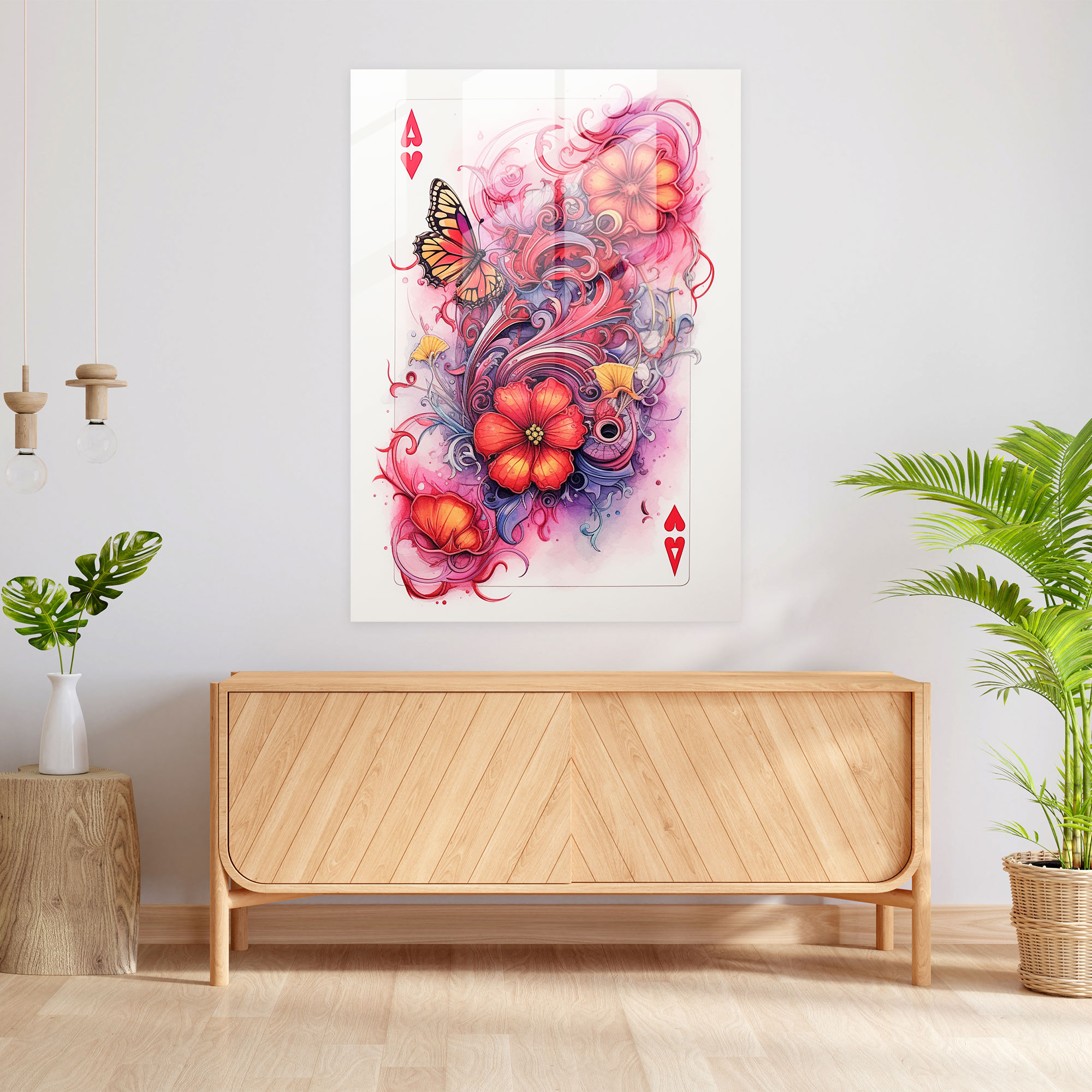 Playing Cards Glass Print - Playing Cards, Watercolor Illustration, Modern Art, Glass Wall Art