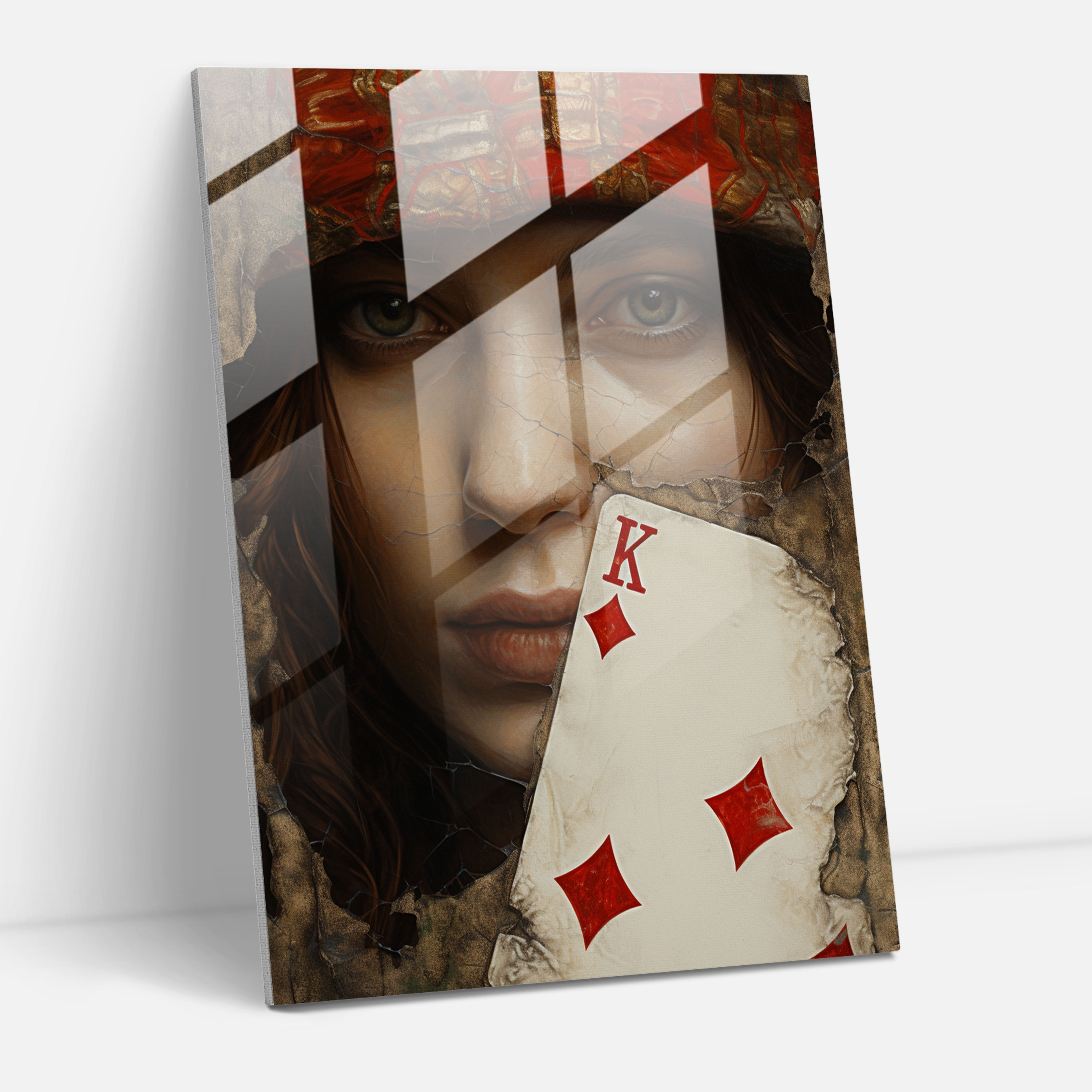 Playing Cards Glass Print - Playing Cards, Realistic Oil Portrait, Playing Cards, Glass Print