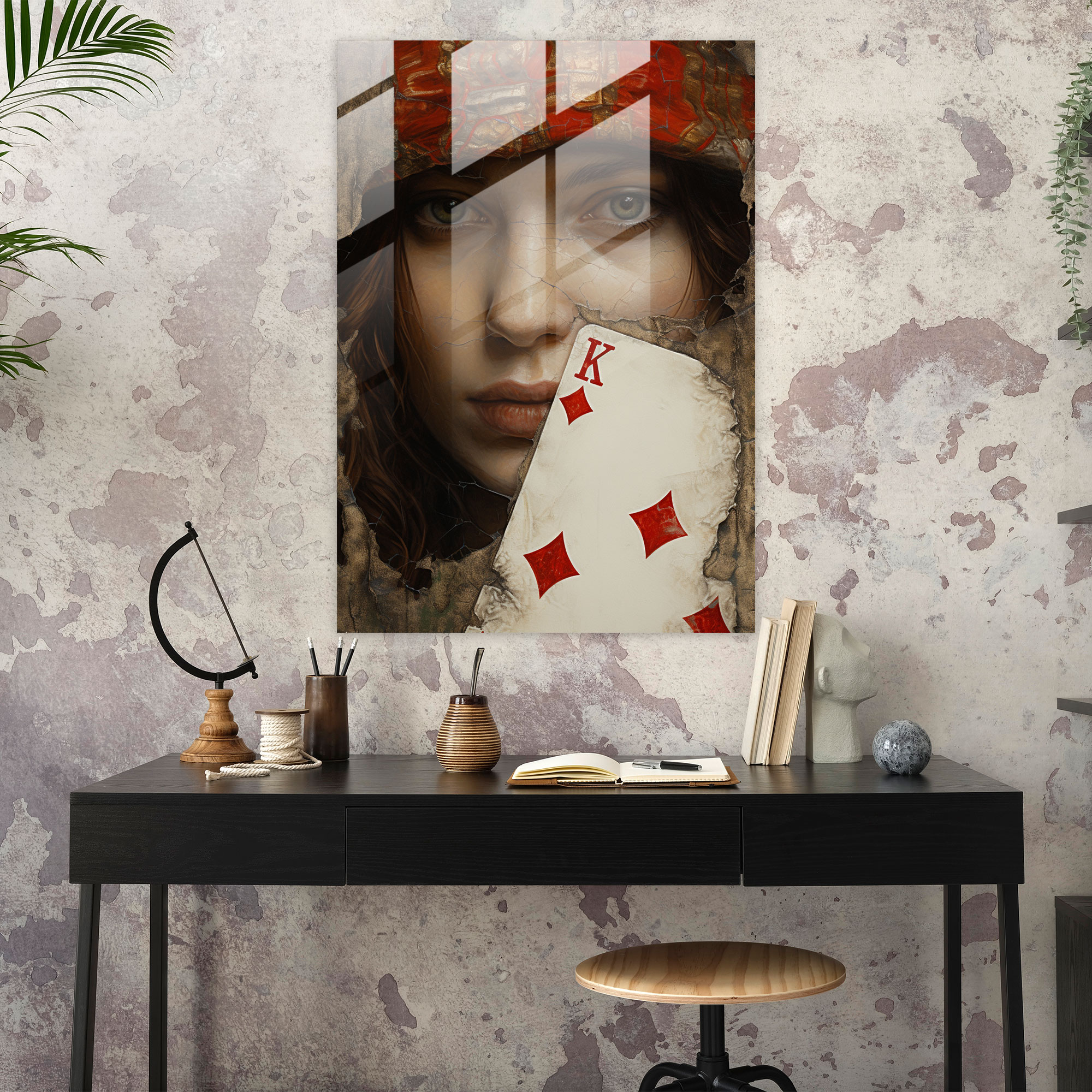 Playing Cards Glass Print - Playing Cards, Realistic Oil Portrait, Playing Cards, Glass Print