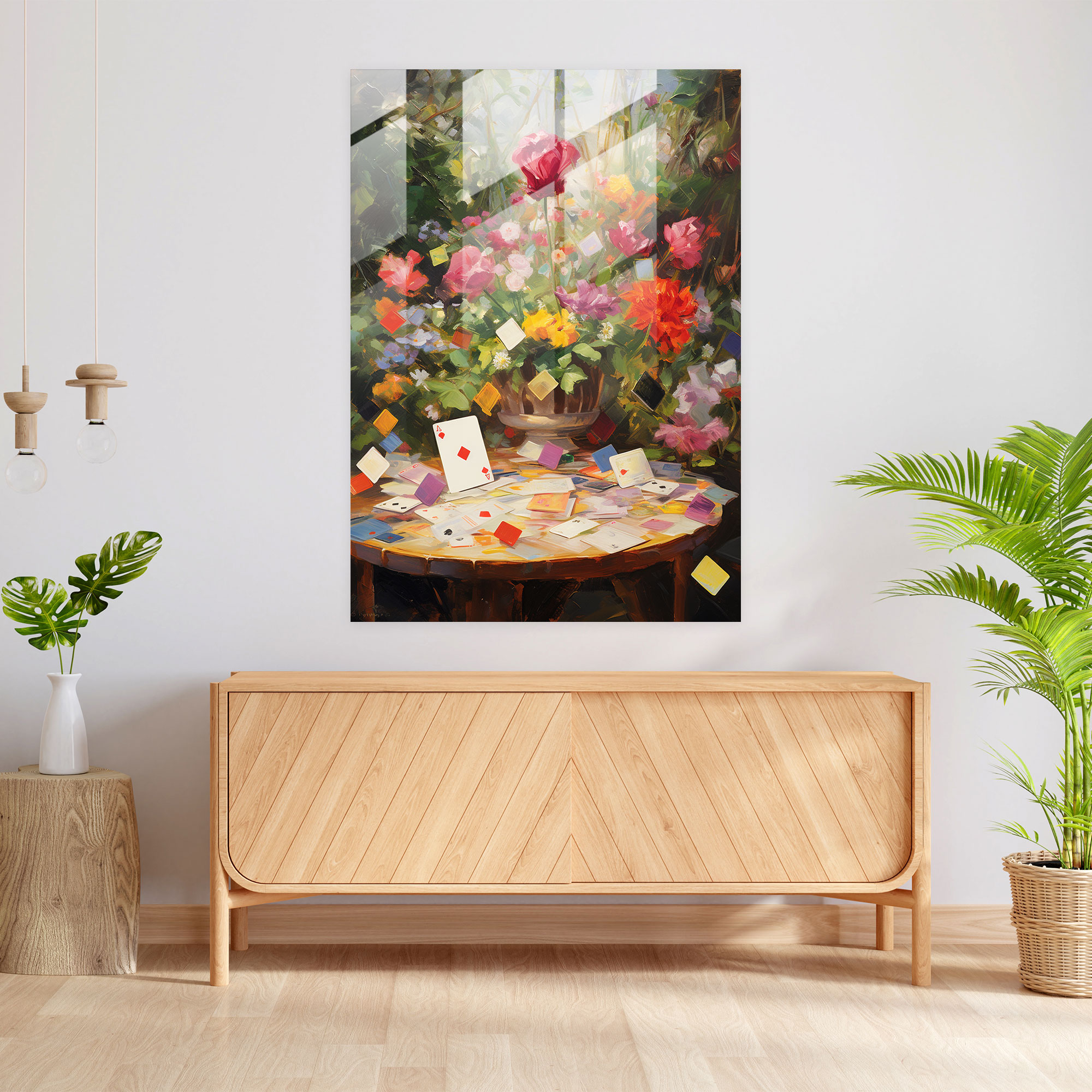 Playing Cards Glass Wall Art - Playing Cards, Playing Cards, Impressionist Oil Painting, Blooming Flowers