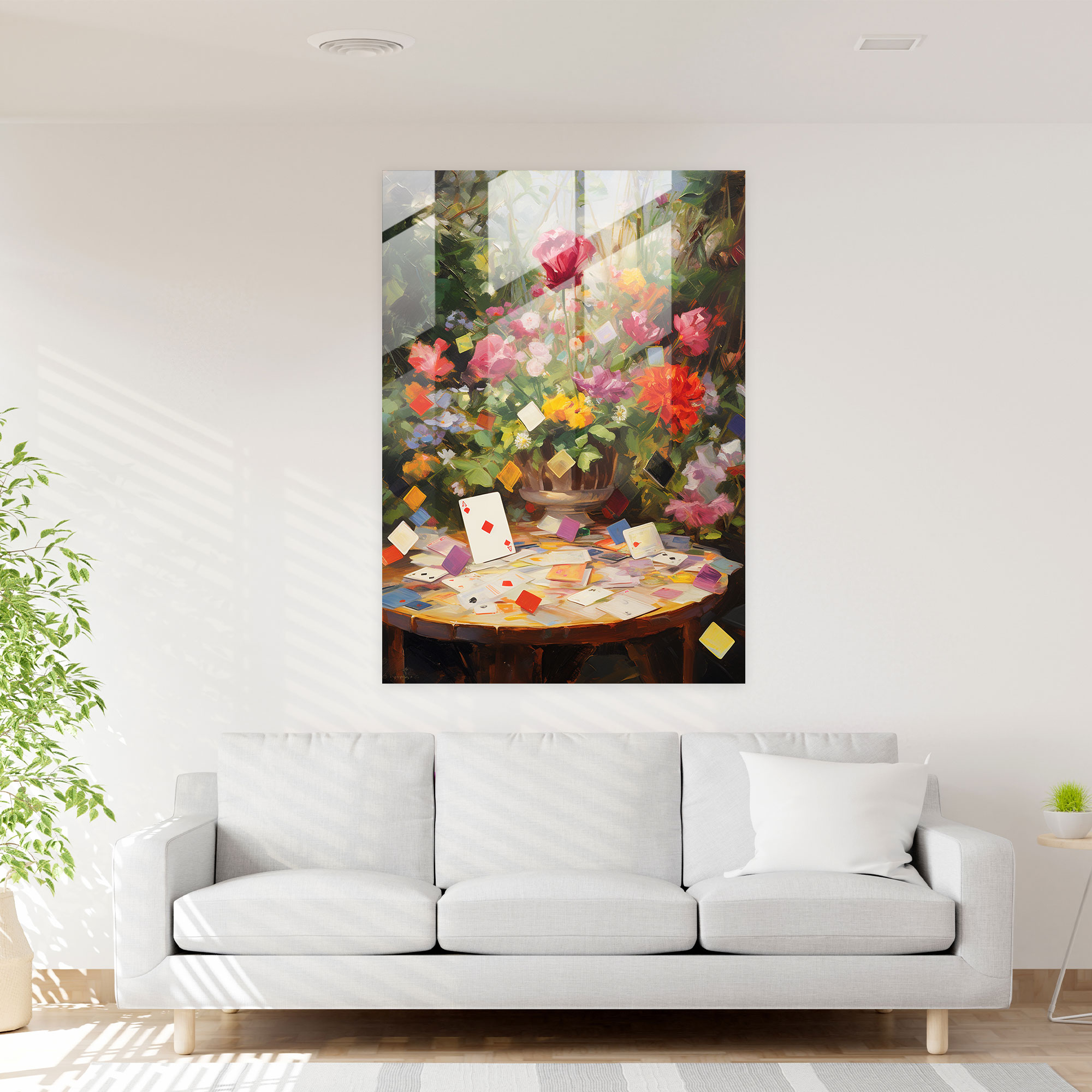 Playing Cards Glass Wall Art - Playing Cards, Playing Cards, Impressionist Oil Painting, Blooming Flowers