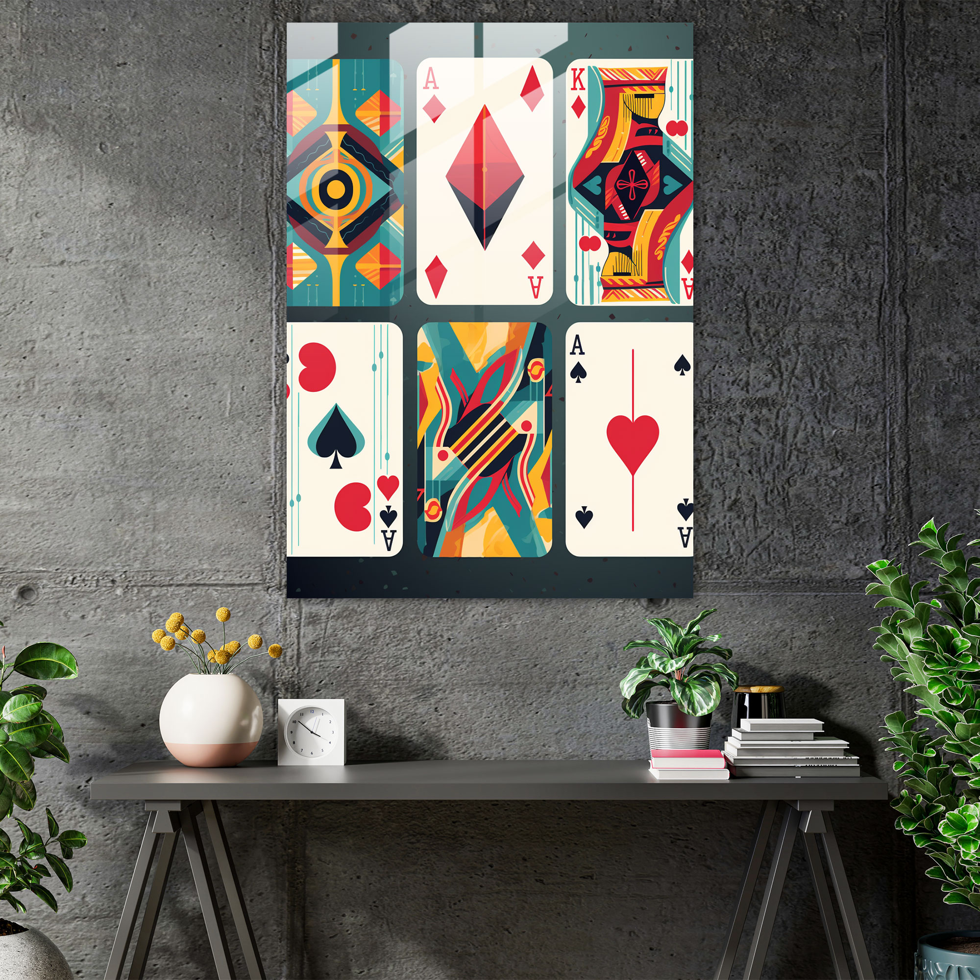 Glass Print Playing Cards - Playing Cards, Modern Art, Vibrant Colors, Retro Style