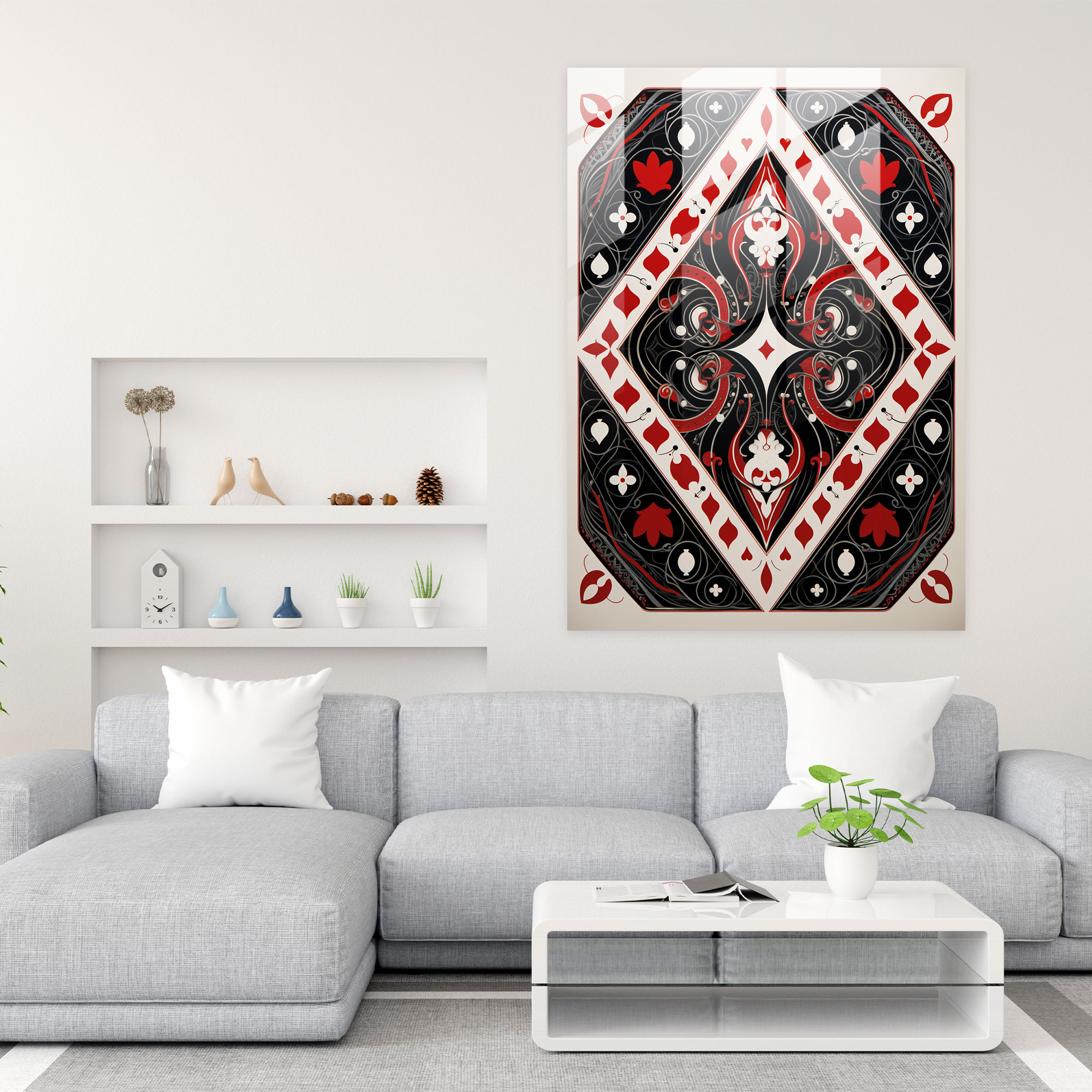 Symmetrical Playing Cards Glass Wall Art - Playing Cards, Wall Decoration, Glass Art, Symmetrical Pattern