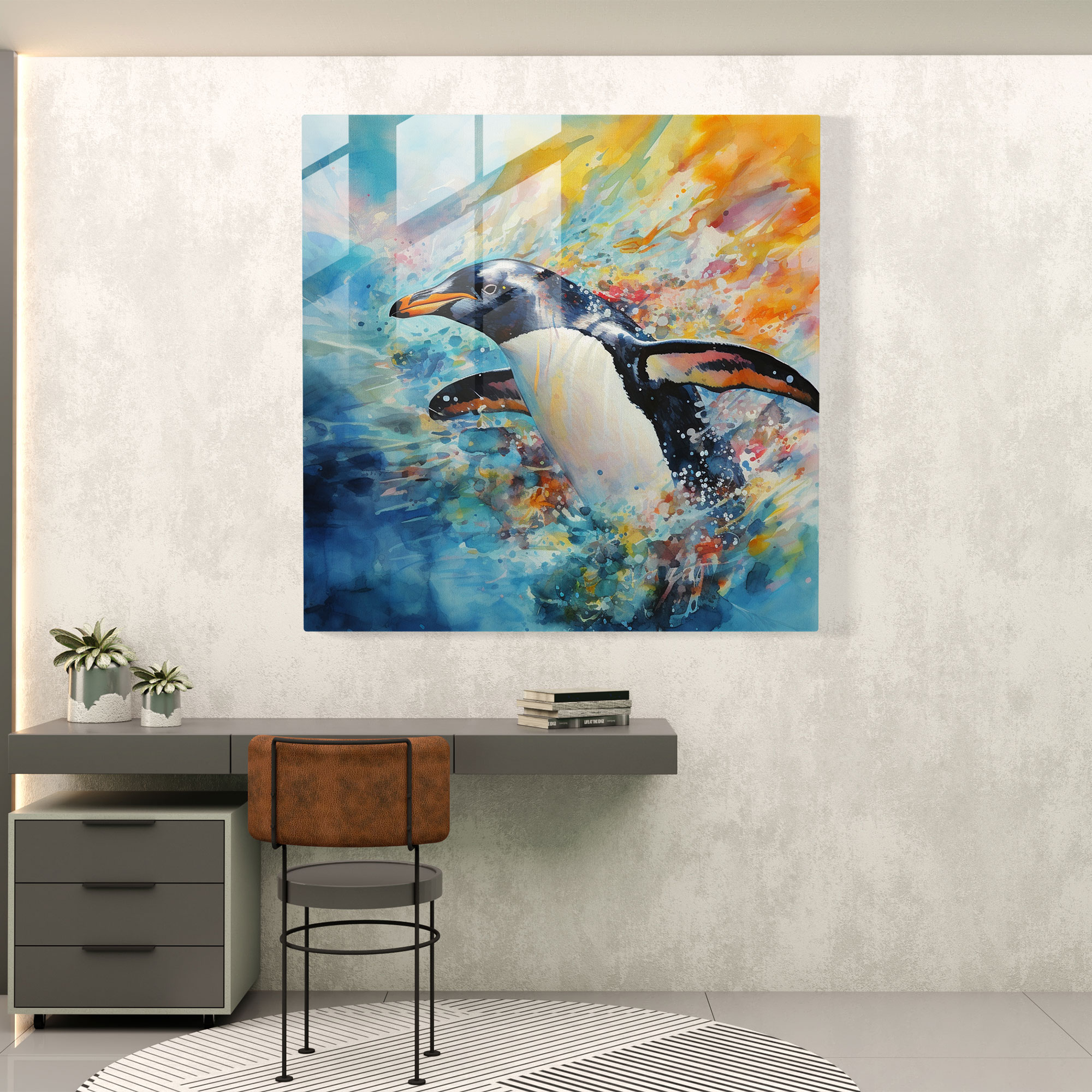 Glass Print - Colorful Penguin - Penguin, Glass Print, Glass Wall Art, Wall Decoration