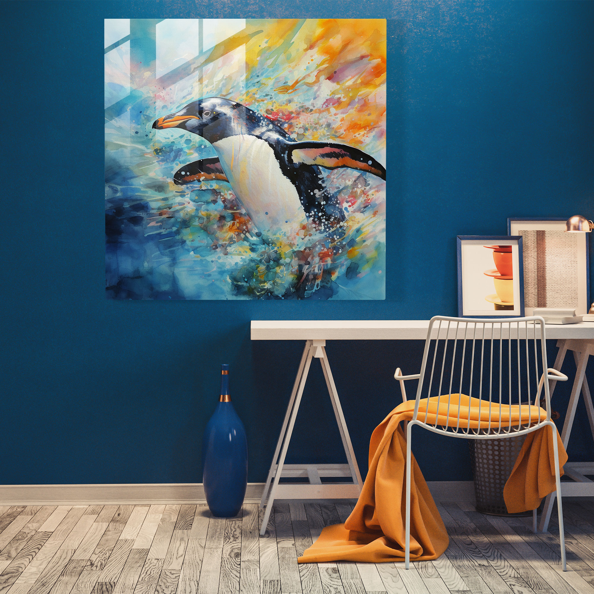 Glass Print - Colorful Penguin - Penguin, Glass Print, Glass Wall Art, Wall Decoration