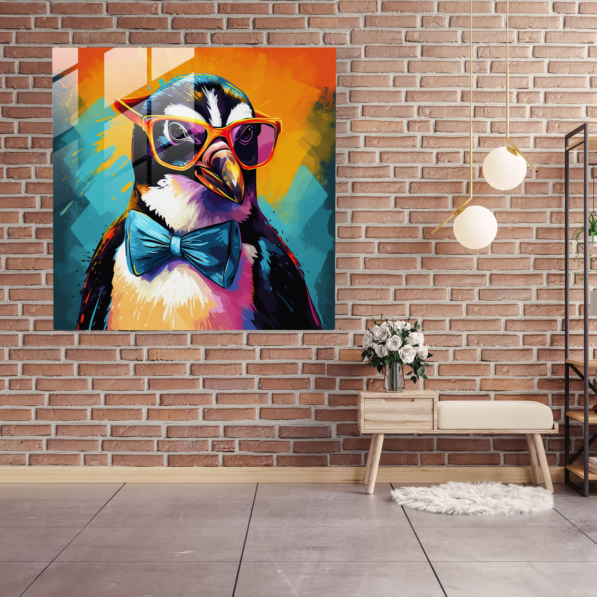 Glass Print - Cool Penguin - Penguin, Glass Art, Pop Art Illustration, Sunglasses