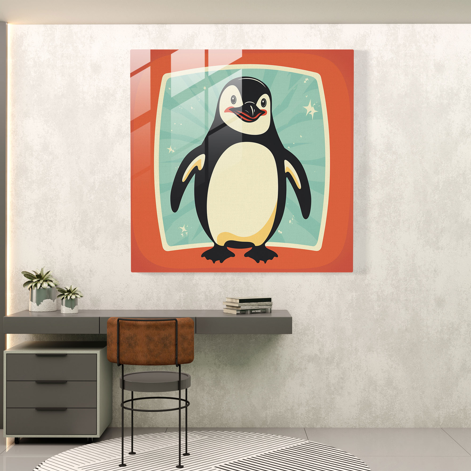 Glass Print - Happy Penguin - Penguin, Penguin, Wall Decoration, Glass Print