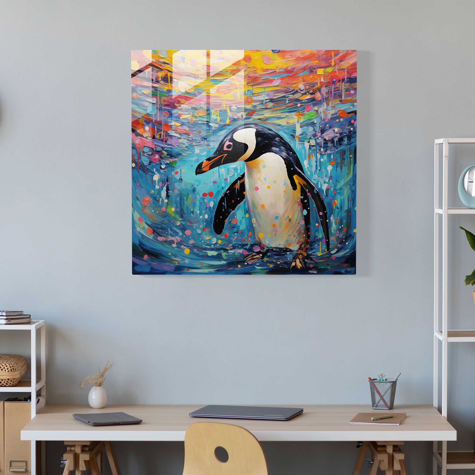 Penguin Glass Print - Abstract Acrylic Painting, Home Decoration - Penguin, Penguin, Glass Wall Art, Glass Print