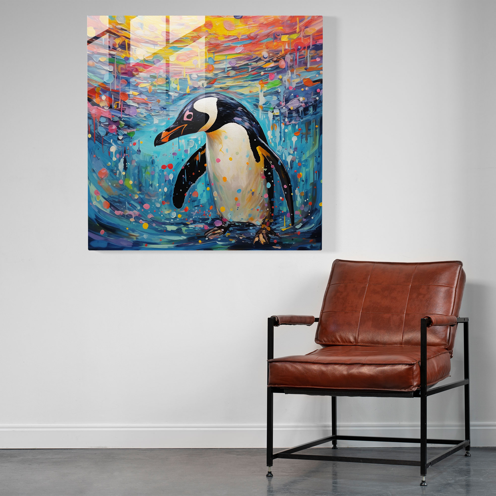 Penguin Glass Print - Abstract Acrylic Painting, Home Decoration - Penguin, Penguin, Glass Wall Art, Glass Print
