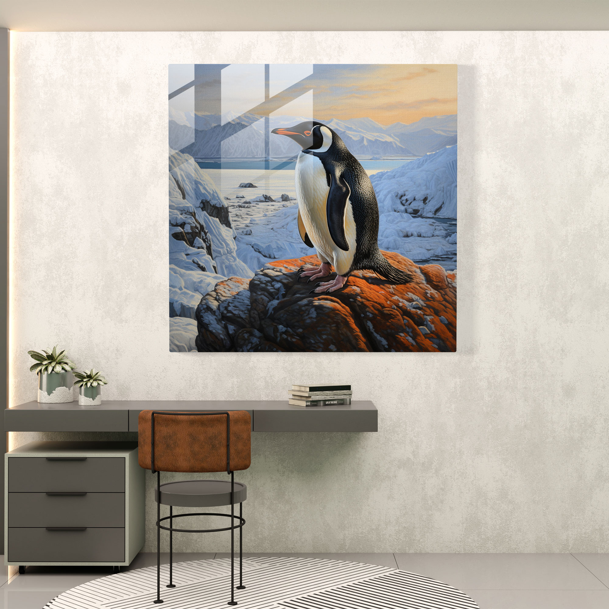 Penguin Glass Print - Realistic Oil Painting, Wall Decoration - Penguin, Realistic Oil Painting, Glass Wall Art, Modern Art