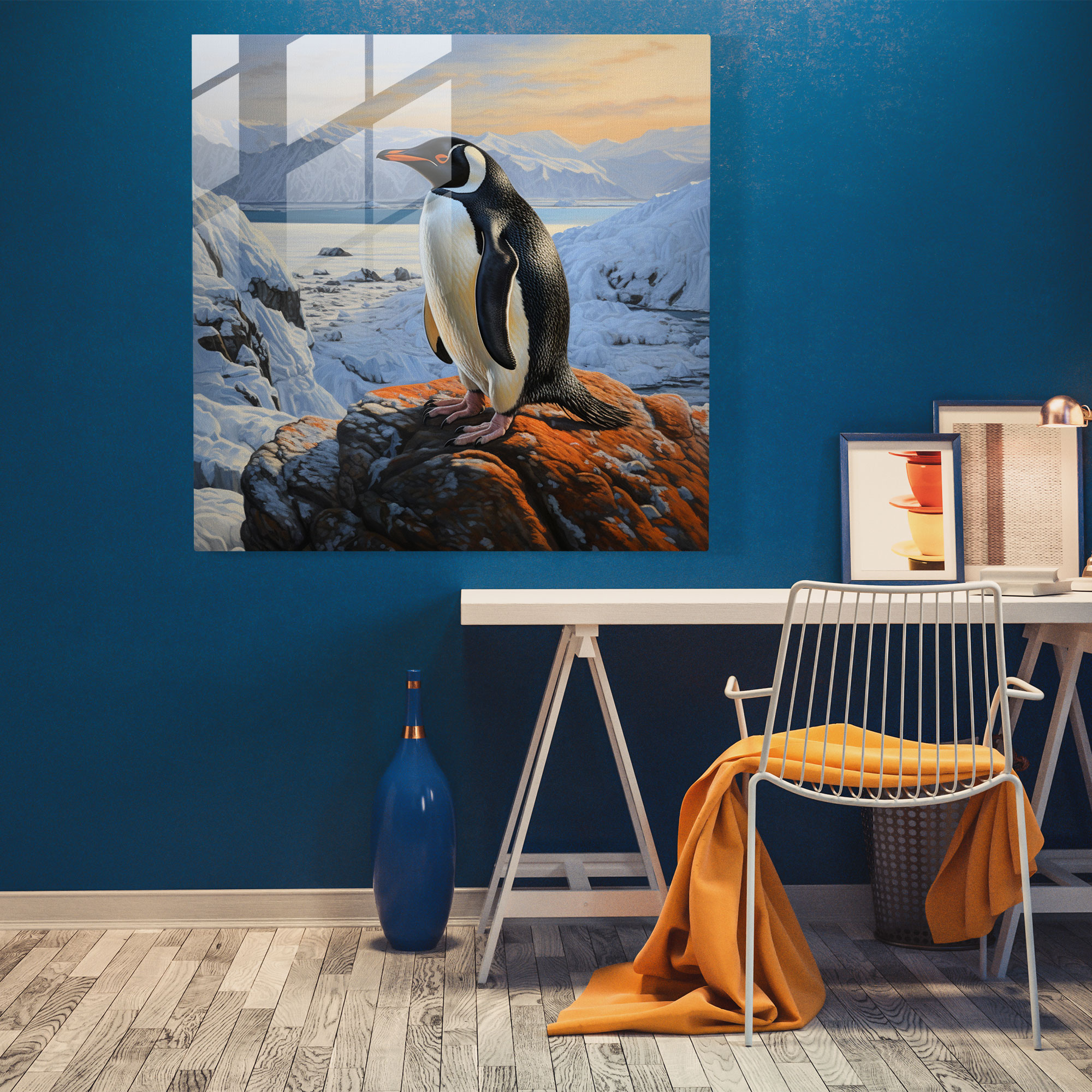 Penguin Glass Print - Realistic Oil Painting, Wall Decoration - Penguin, Realistic Oil Painting, Glass Wall Art, Modern Art