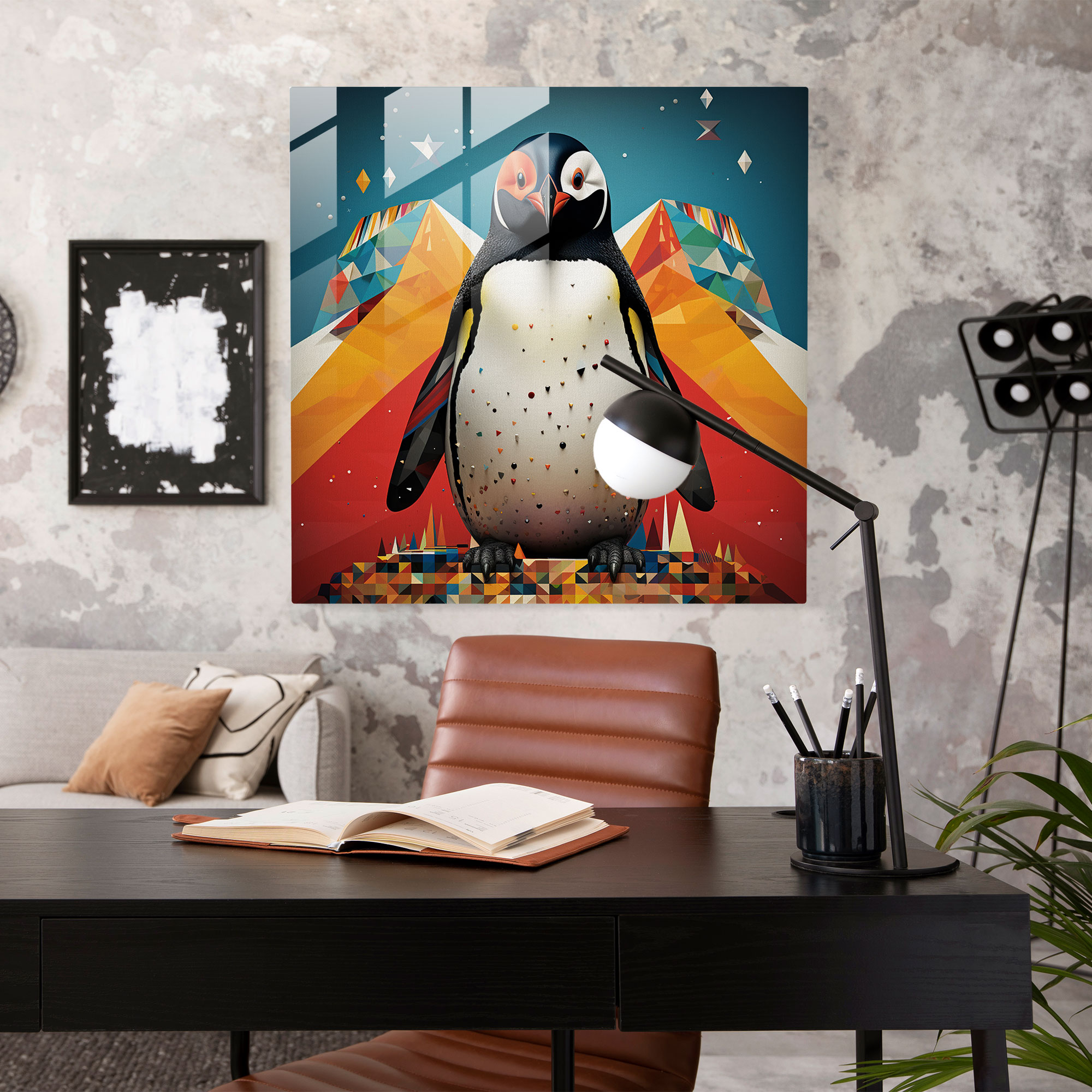 Penguin Glass Print - Contemporary Graphic Design, Home Decoration - Penguin, Modern Art, Stylized Penguin, Contemporary Graphic Design