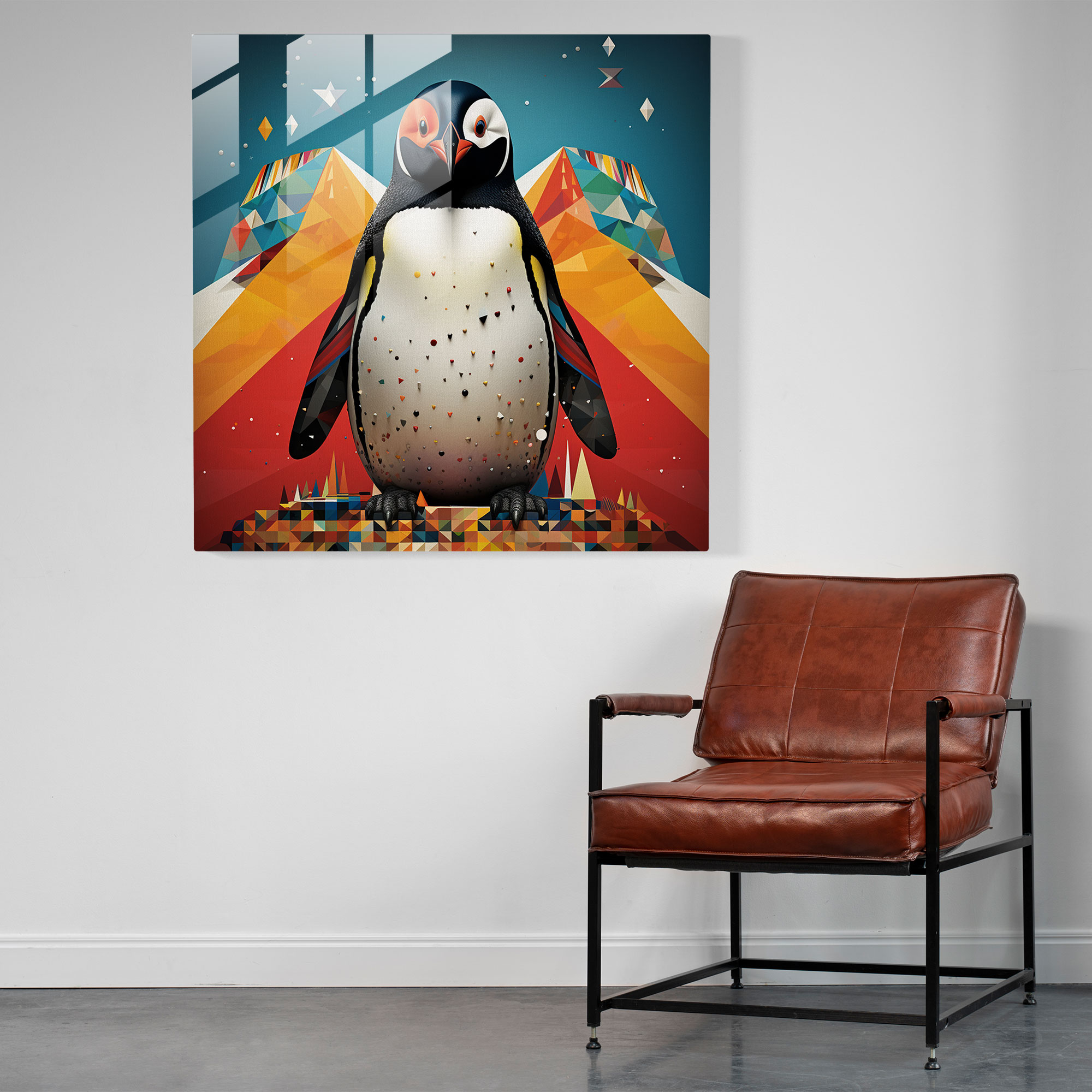 Penguin Glass Print - Contemporary Graphic Design, Home Decoration - Penguin, Modern Art, Stylized Penguin, Contemporary Graphic Design
