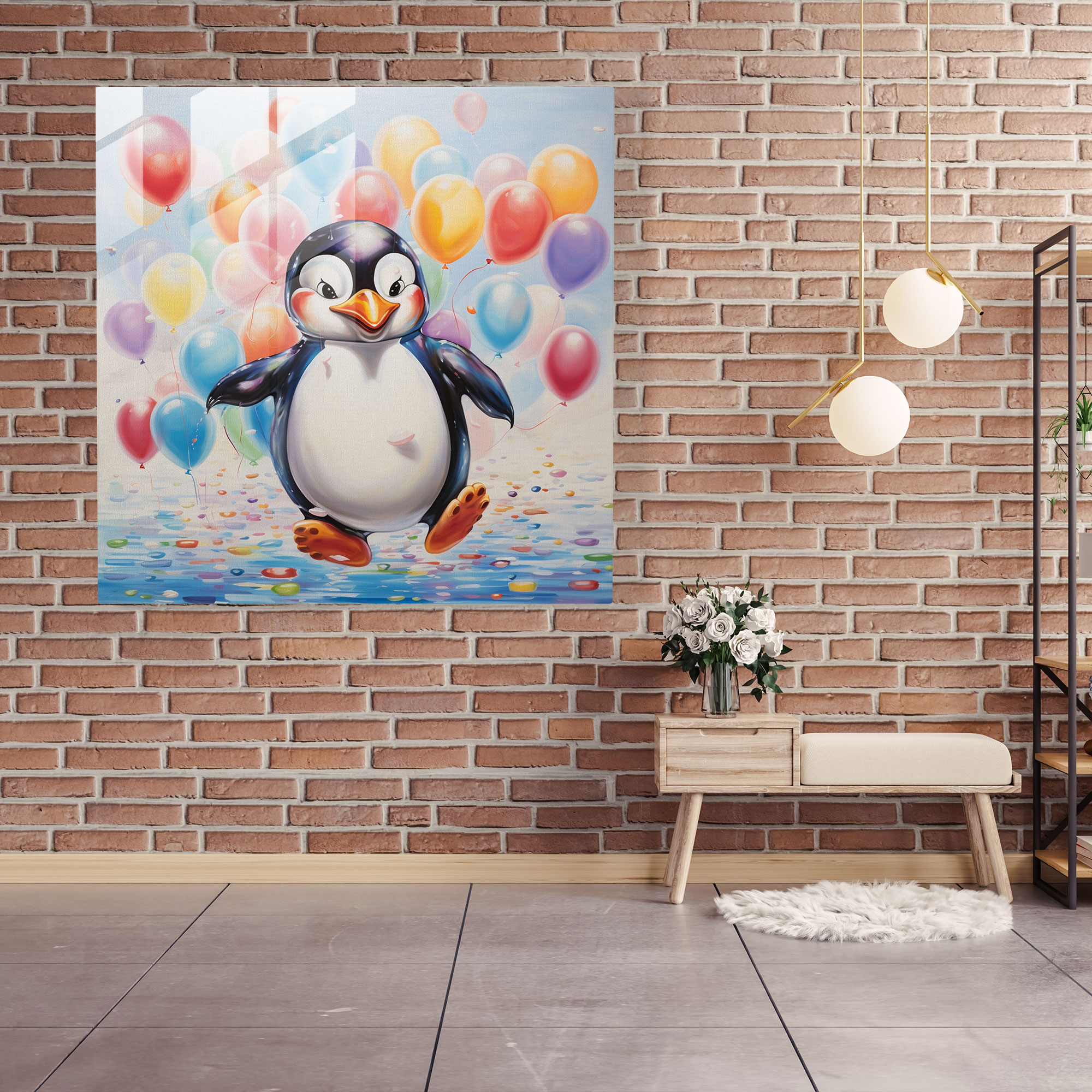 Whimsical Glass Print - Playful Penguin - Penguin, Glass Art, Home Decoration, Glass Wall Art