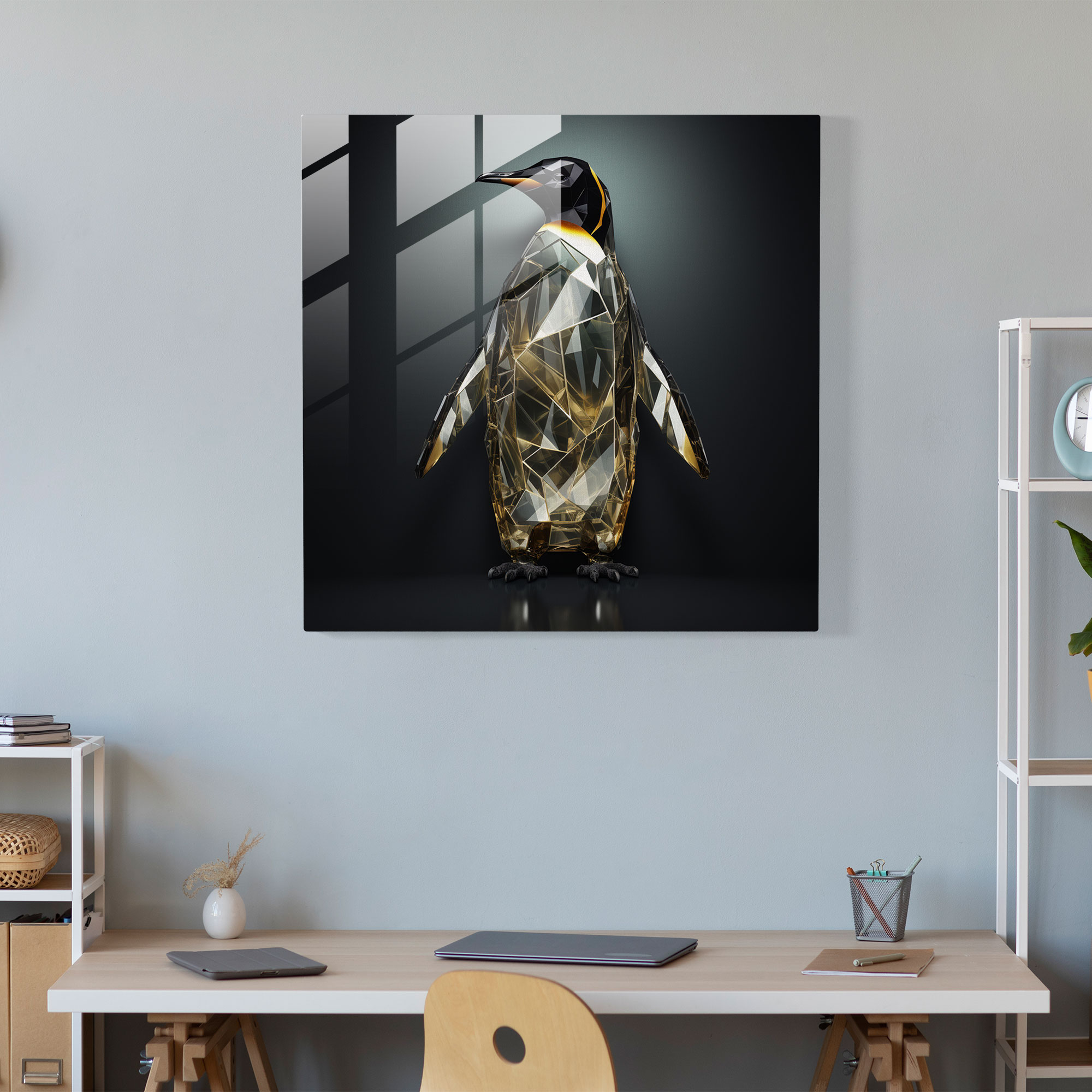 Geometric Glass Print - Penguin Composition - Penguin, Home Decoration, Geometric, Wall Decoration