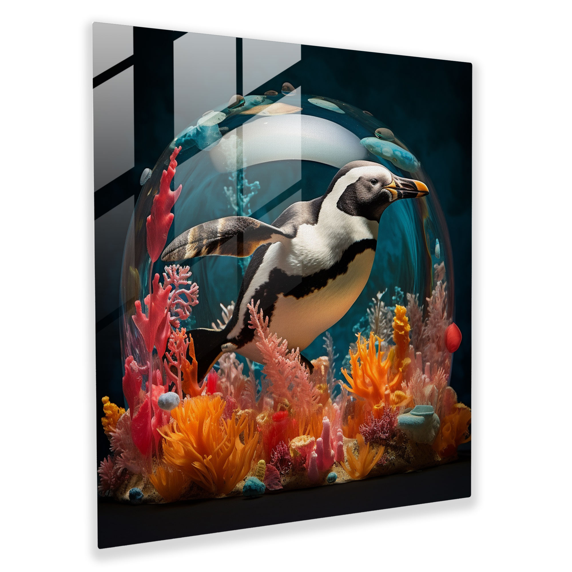 Surreal Glass Print - Underwater Penguin - Penguin, Dreamlike, Underwater, Fantastical