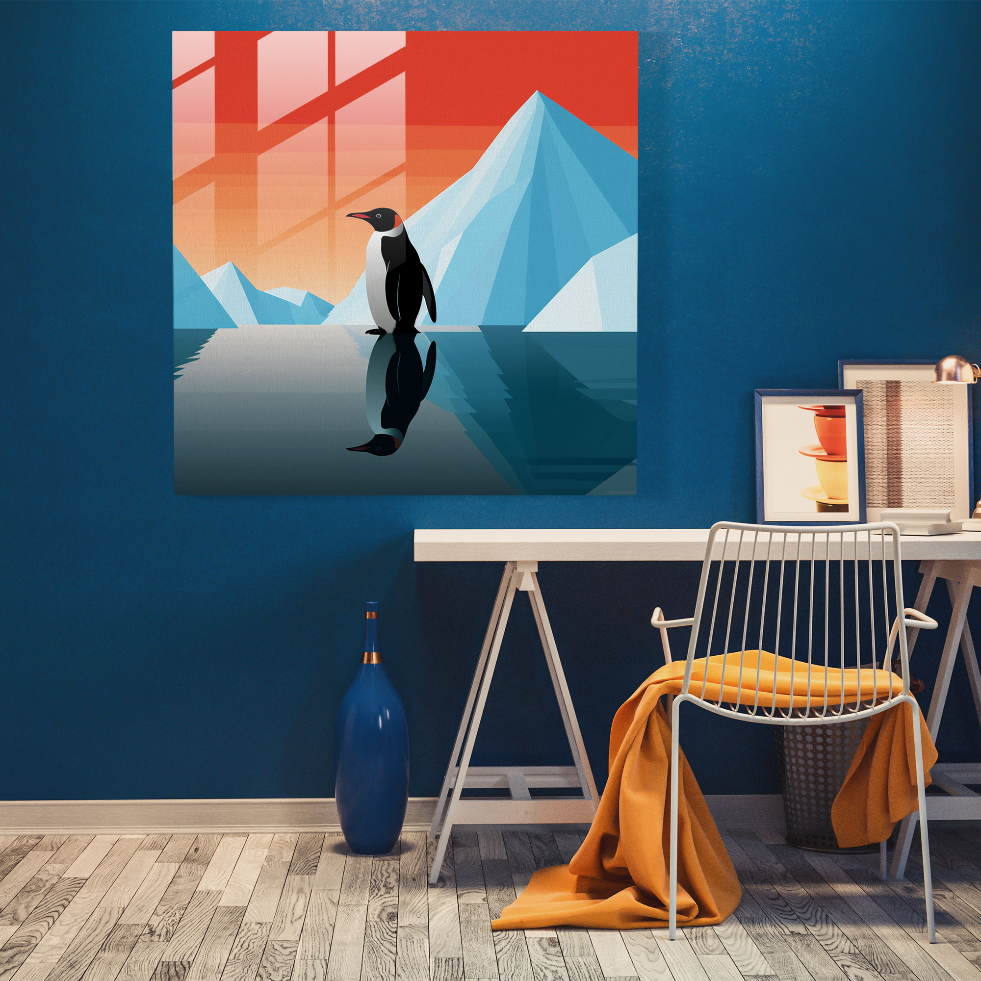 Contemporary Penguin Glass Wall Art - Penguin, Home Decoration, Glass Art, Silhouette