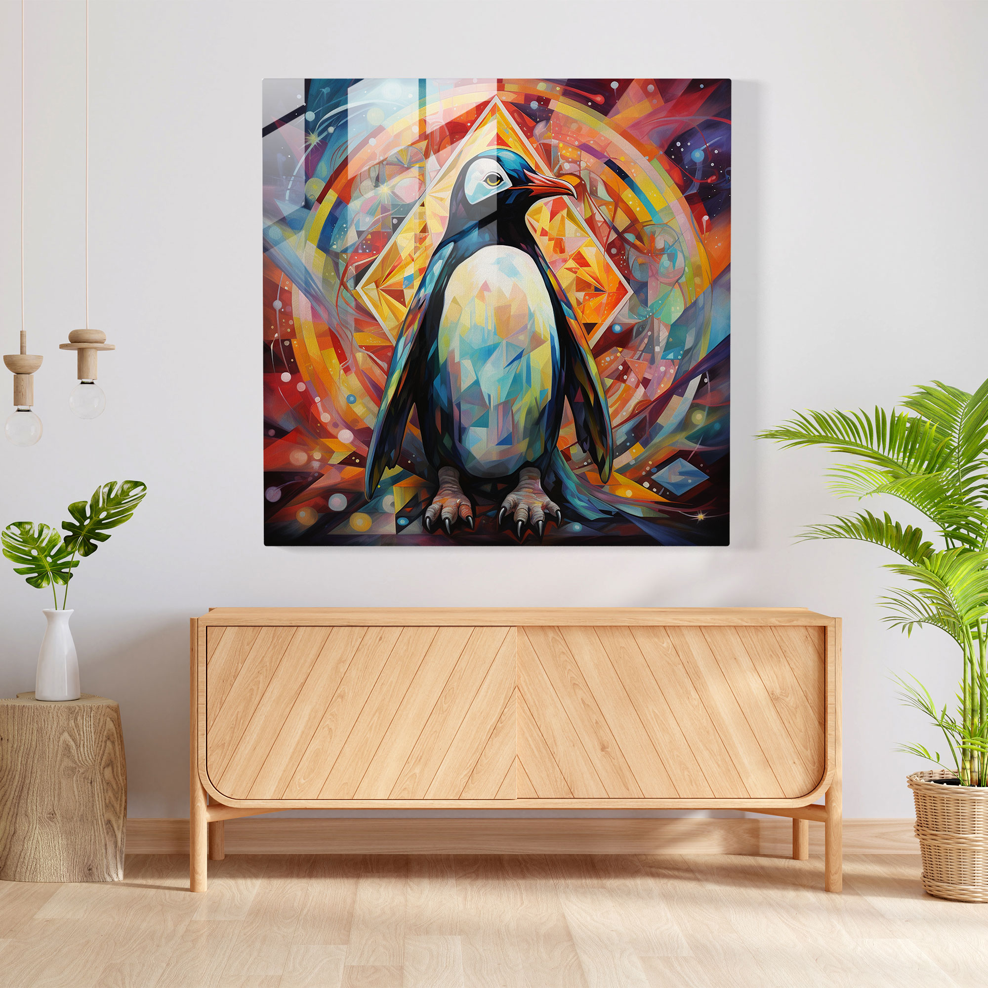 Mesmerizing Penguin Glass Print - Penguin, Glass Wall Art, Glass Print, Kaleidoscope Of Colors