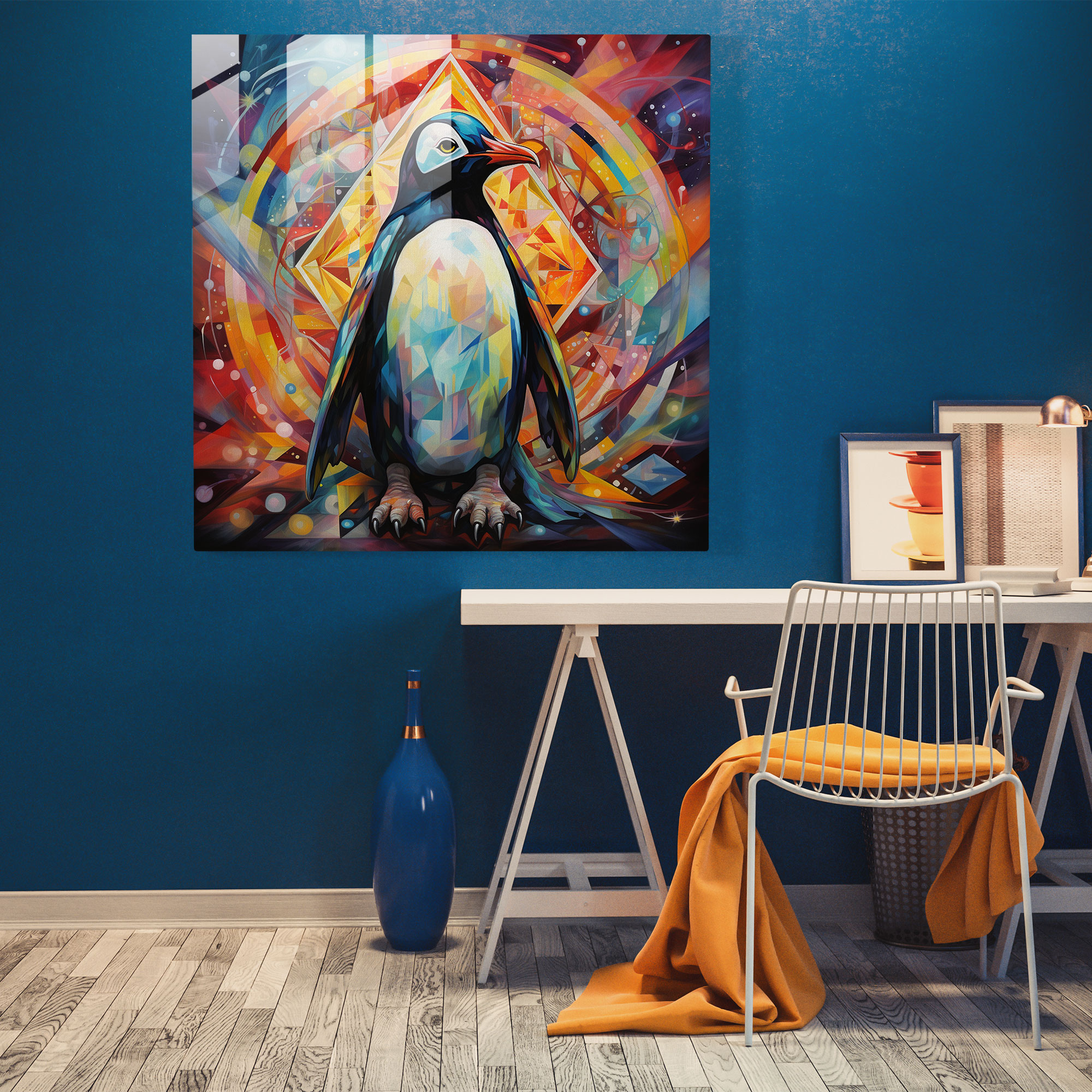Mesmerizing Penguin Glass Print - Penguin, Glass Wall Art, Glass Print, Kaleidoscope Of Colors