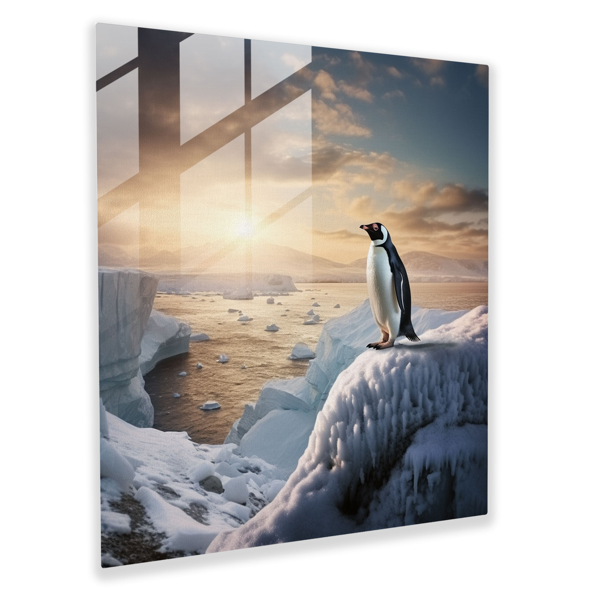 Serene Arctic Penguin Glass Wall Art - Penguin, Vintage Touch, Nostalgic Atmosphere, Photograph