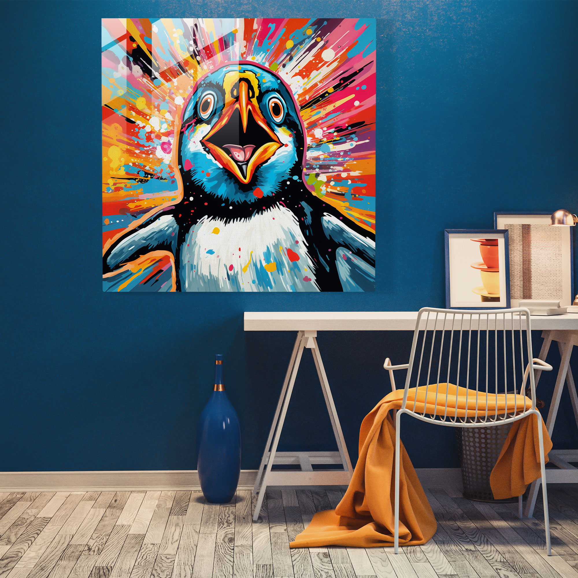 Canlı Renkli Pop Art Penguen Cam Tablo - Penguen Görsel Elemanlar Pop Kültür Pop Art Başyapıtı