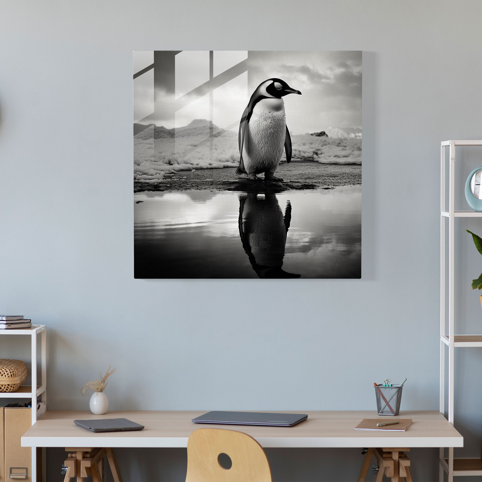 Elegant Penguin Glass Art - Penguin, Sophistication, Glass Wall Art, Glass Art