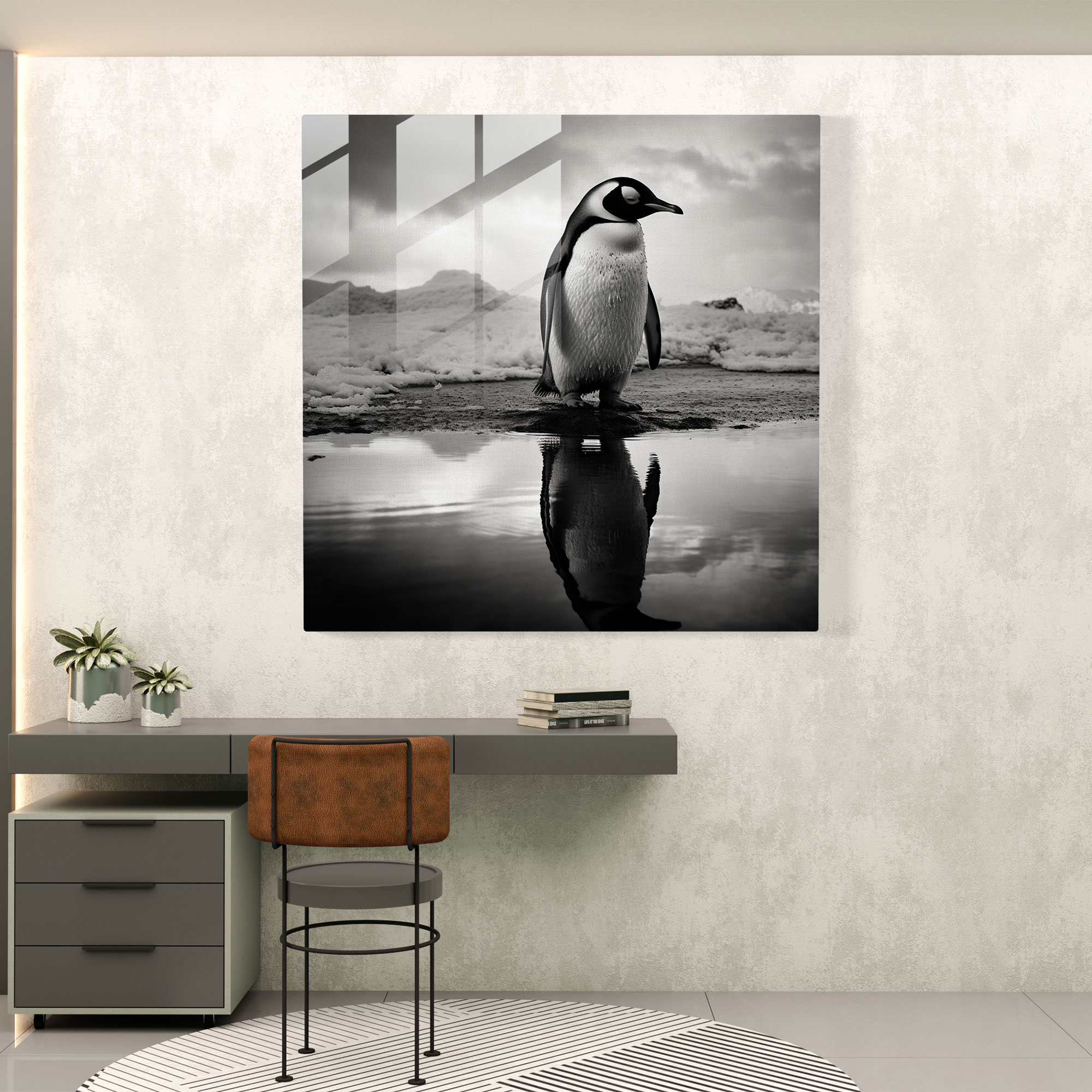 Elegant Penguin Glass Art - Penguin, Sophistication, Glass Wall Art, Glass Art