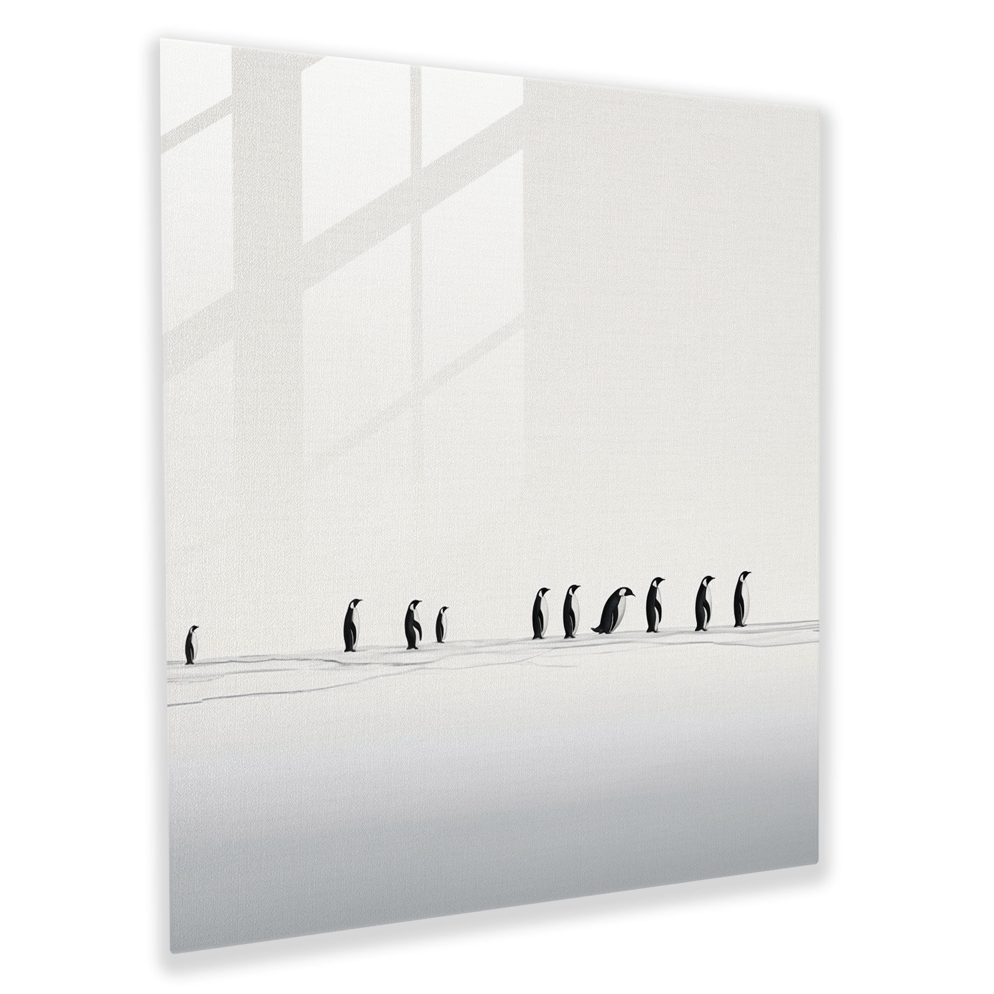 Penguin Glass Print - Penguin, Home Decoration, Black And White, Wall Decoration