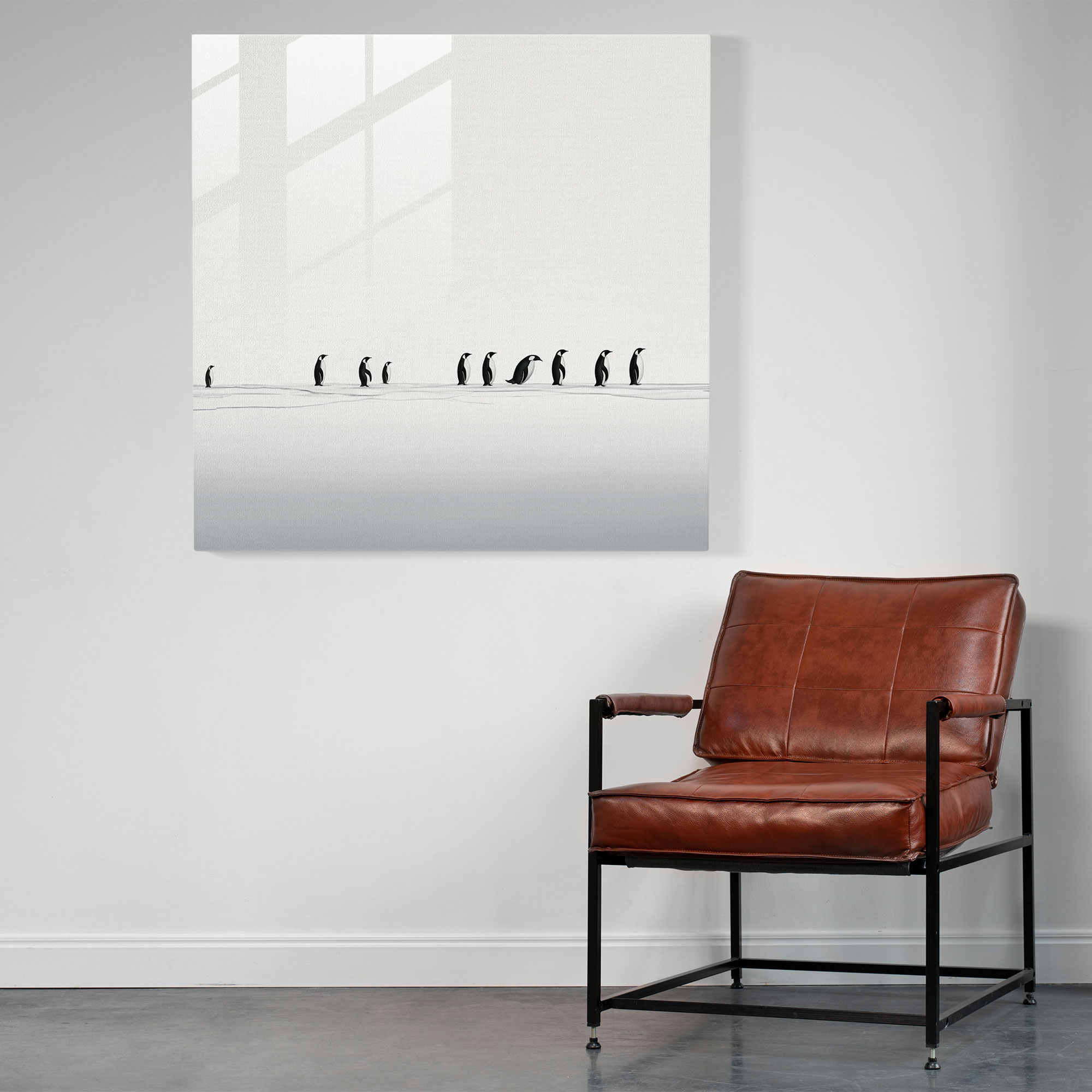 Penguin Glass Print - Penguin, Home Decoration, Black And White, Wall Decoration