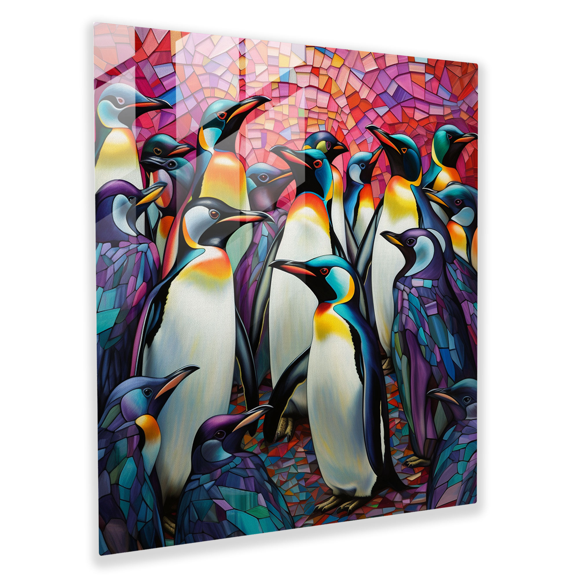 Unity Penguins Glass Print - Penguin, Glass Art, Wall Decoration, Geometric Design
